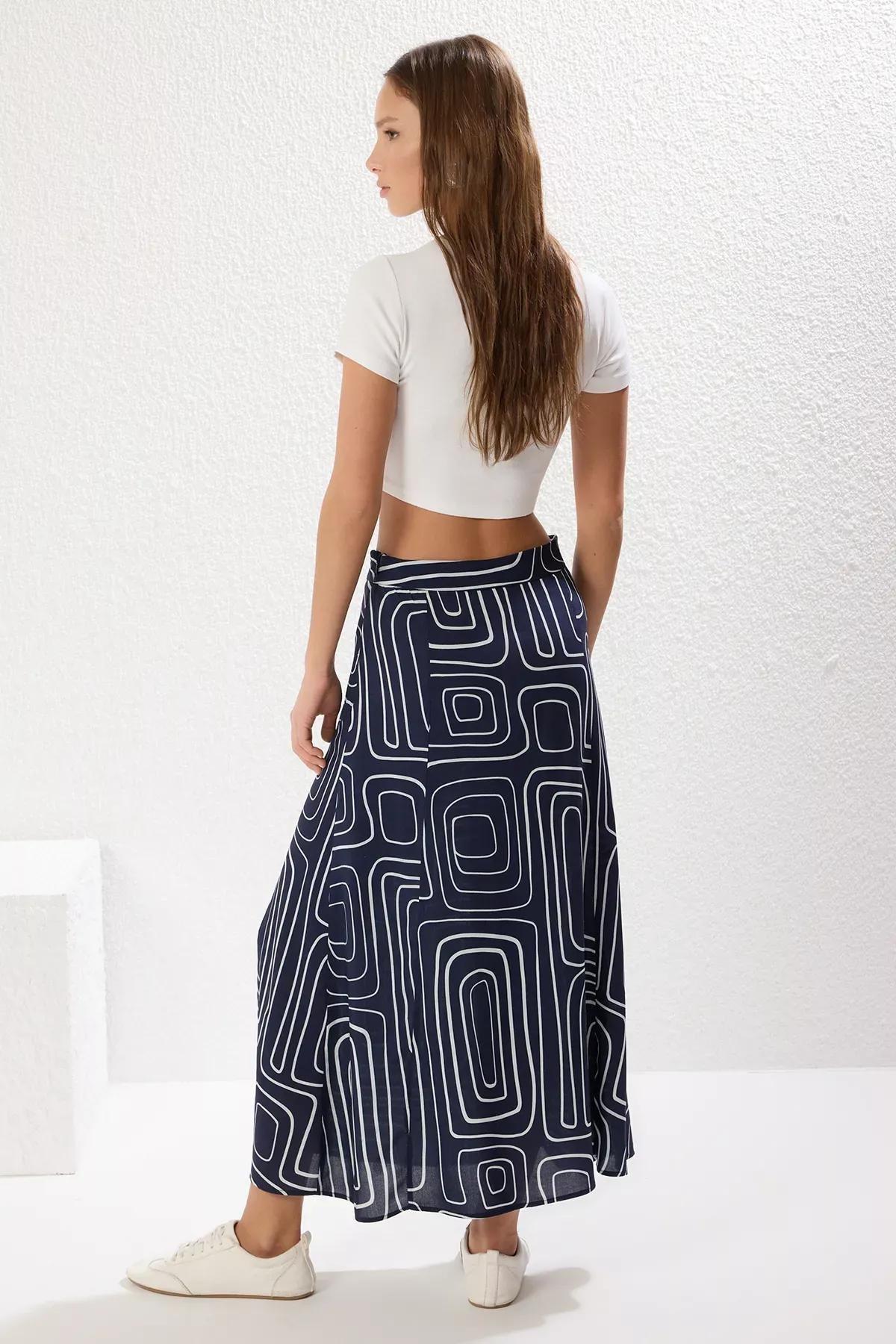 Navy Slit Midi Skirt, Dark Navyblue, large image number 4