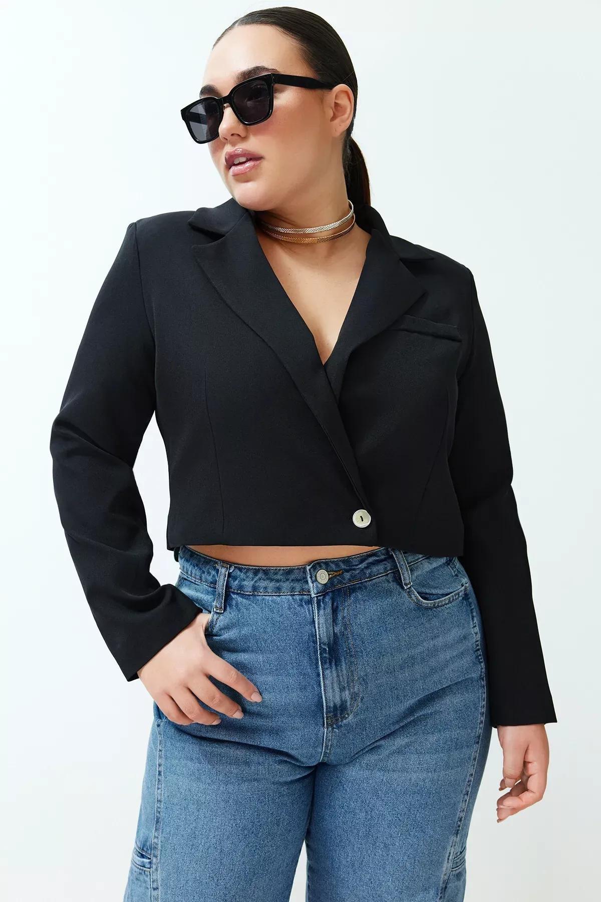 Black Blazer Woven Jacket, , medium