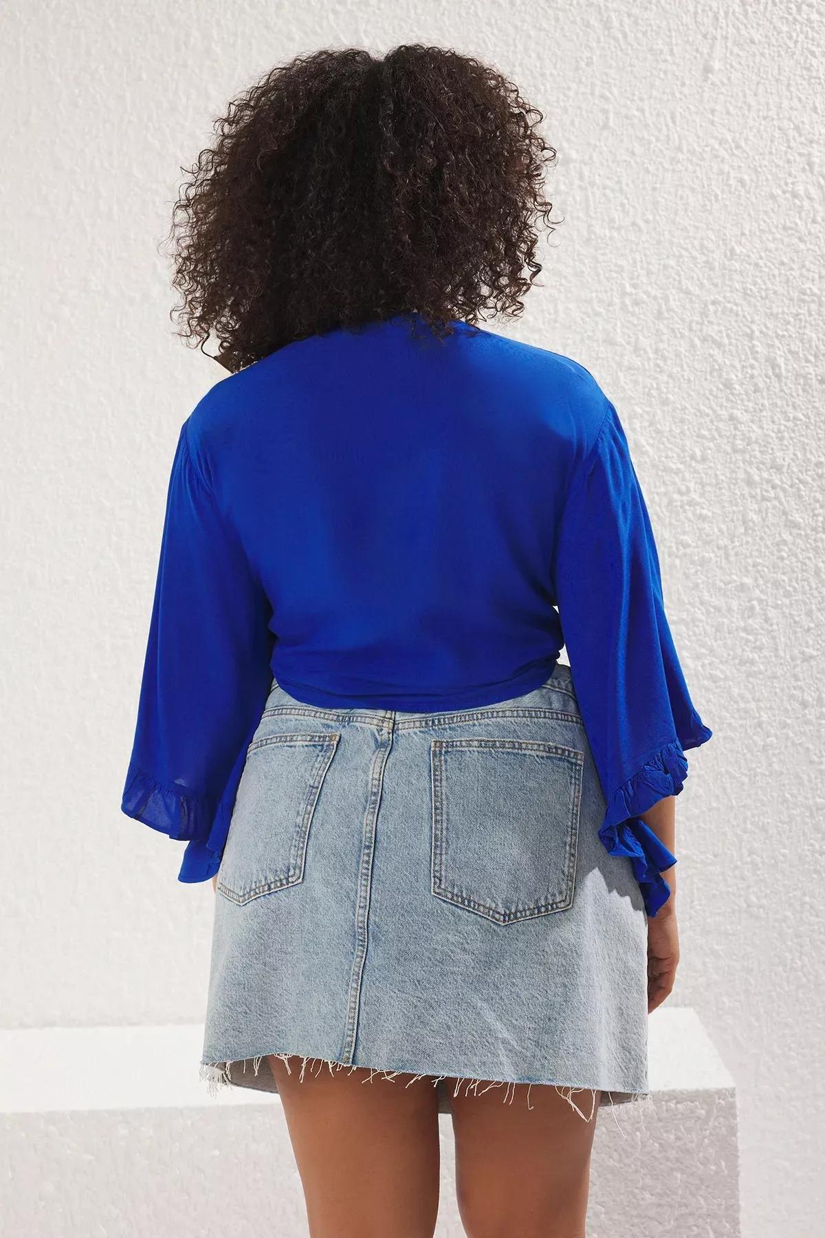 Blue Ruffle Beach Blouse, Indigo, large image number 4
