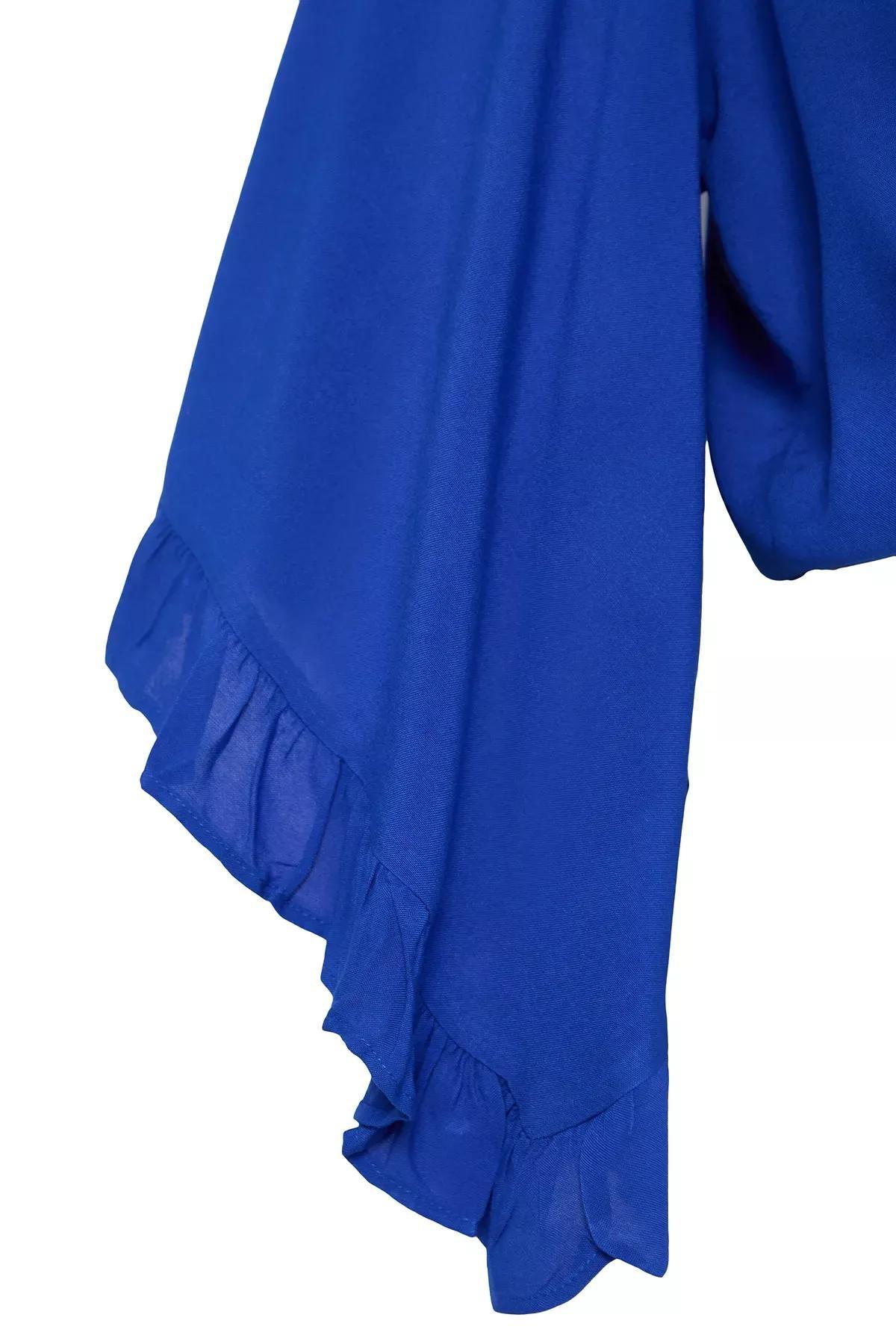Blue Ruffle Beach Blouse, Indigo, large image number 5