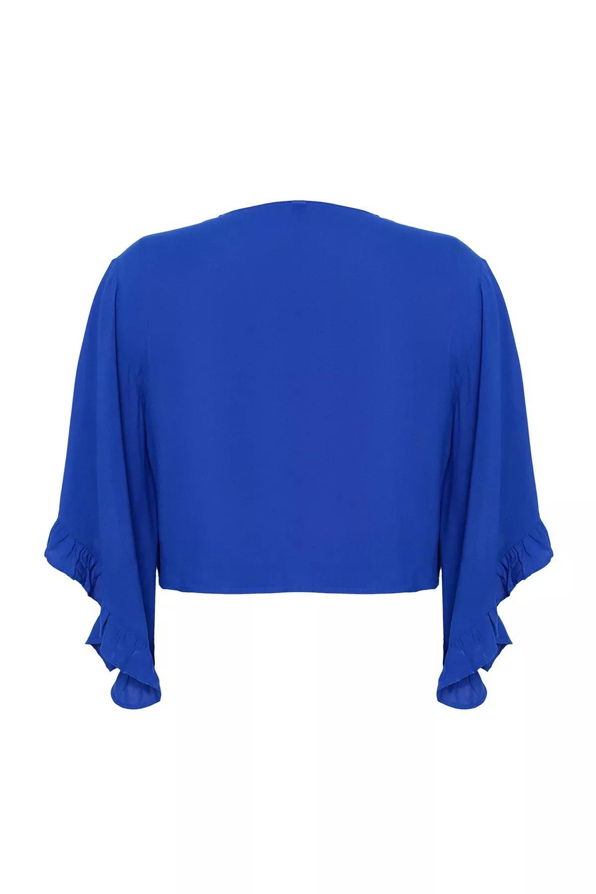 Blue Ruffle Beach Blouse, Indigo, large image number 6