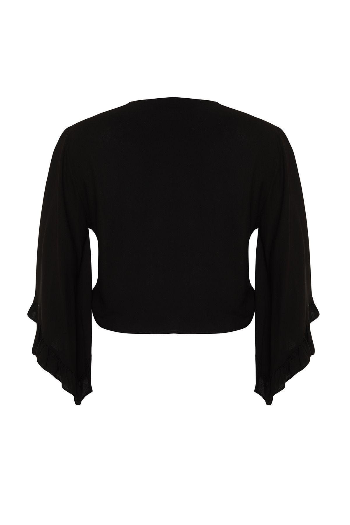 Black Crop Woven Flounce Blouse TBBSS24AF00071, , large image number 6