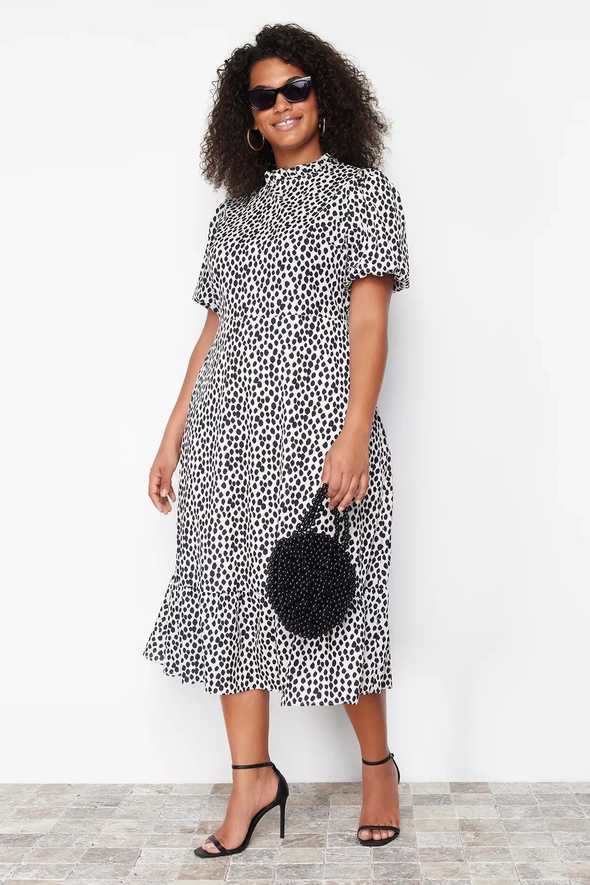 Cream High Neck Midi Dress, Cream, large image number 2