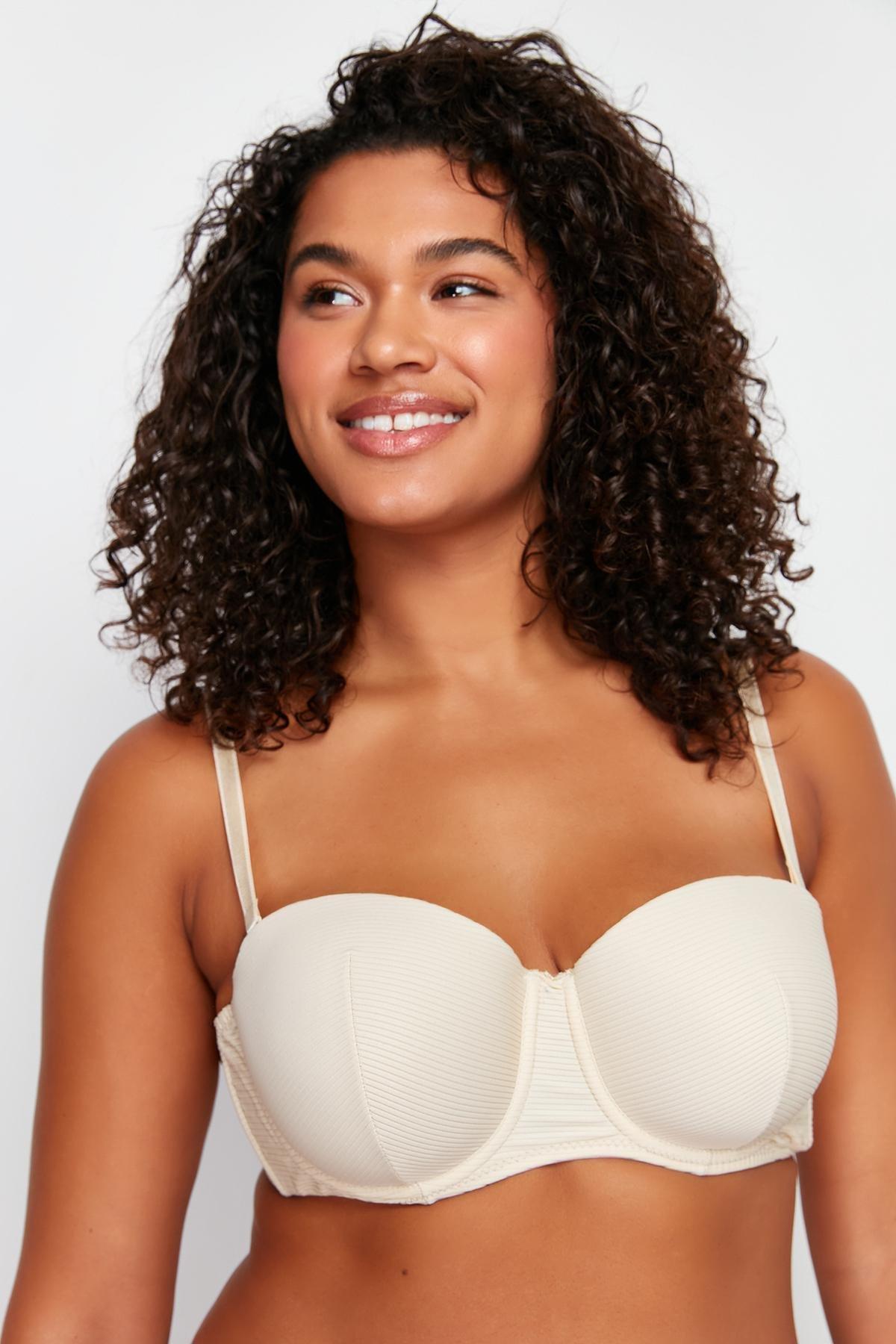 Beige Ribbed Strapless Bra TBBSS24CW00004, , large image number 2