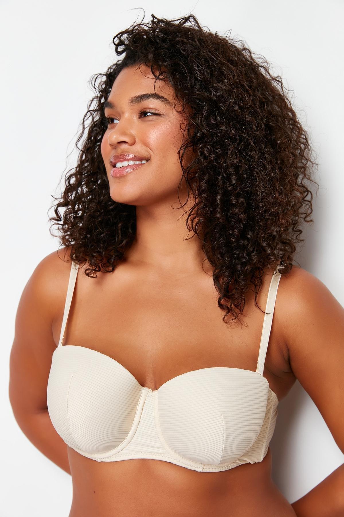 Beige Ribbed Strapless Bra TBBSS24CW00004, , large image number 3