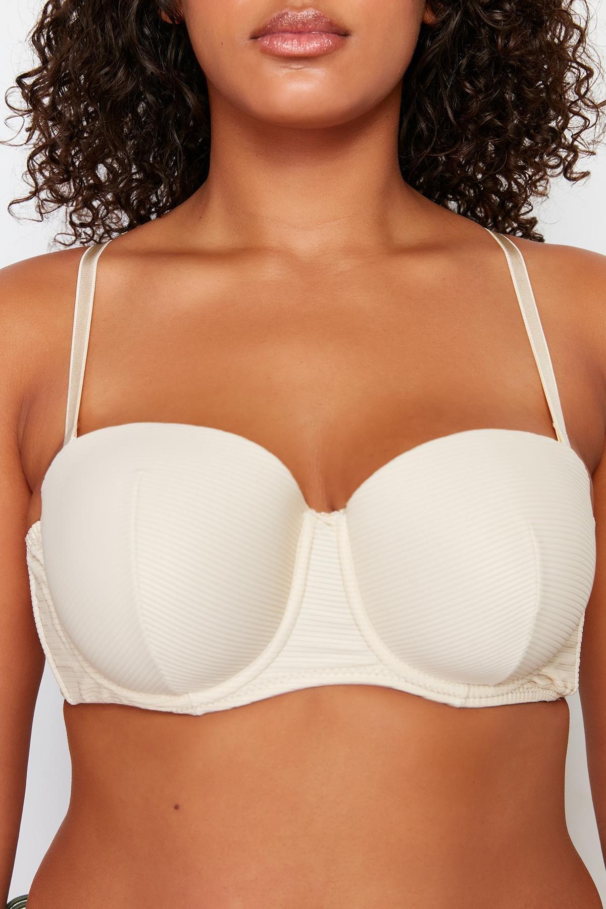 Beige Ribbed Strapless Bra TBBSS24CW00004, , large image number 4
