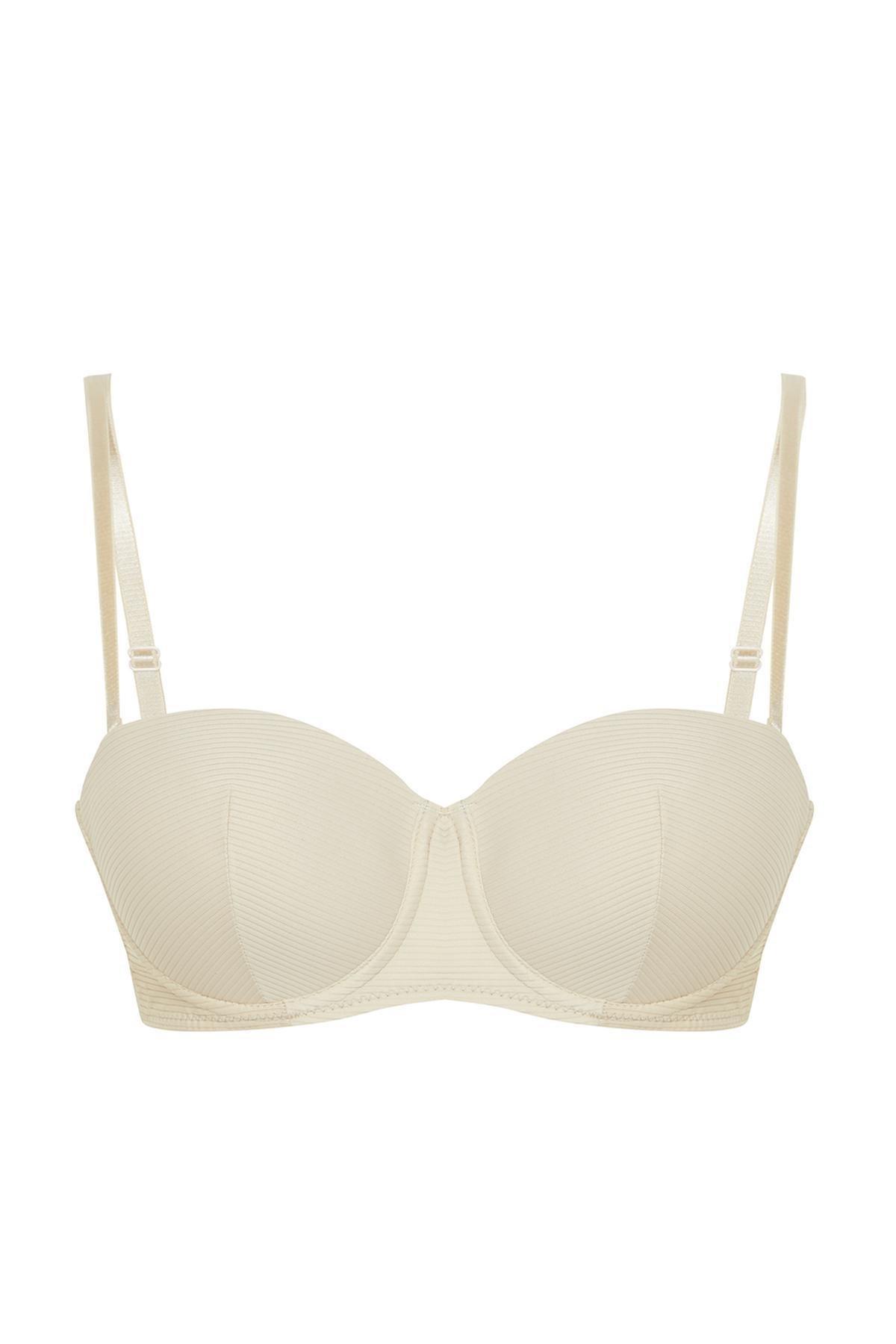 Beige Ribbed Strapless Bra TBBSS24CW00004, , large image number 6