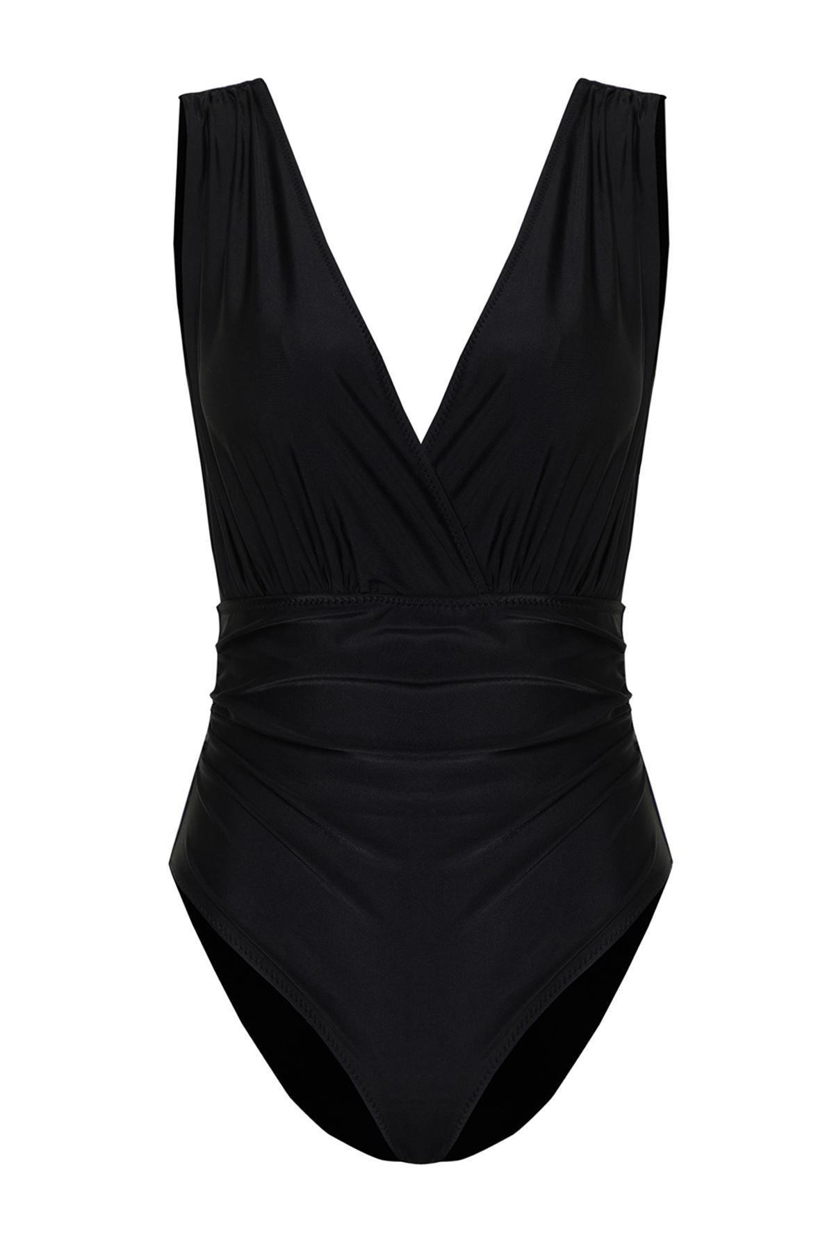 Black Deep V-Neck Swimsuit, , large image number 4