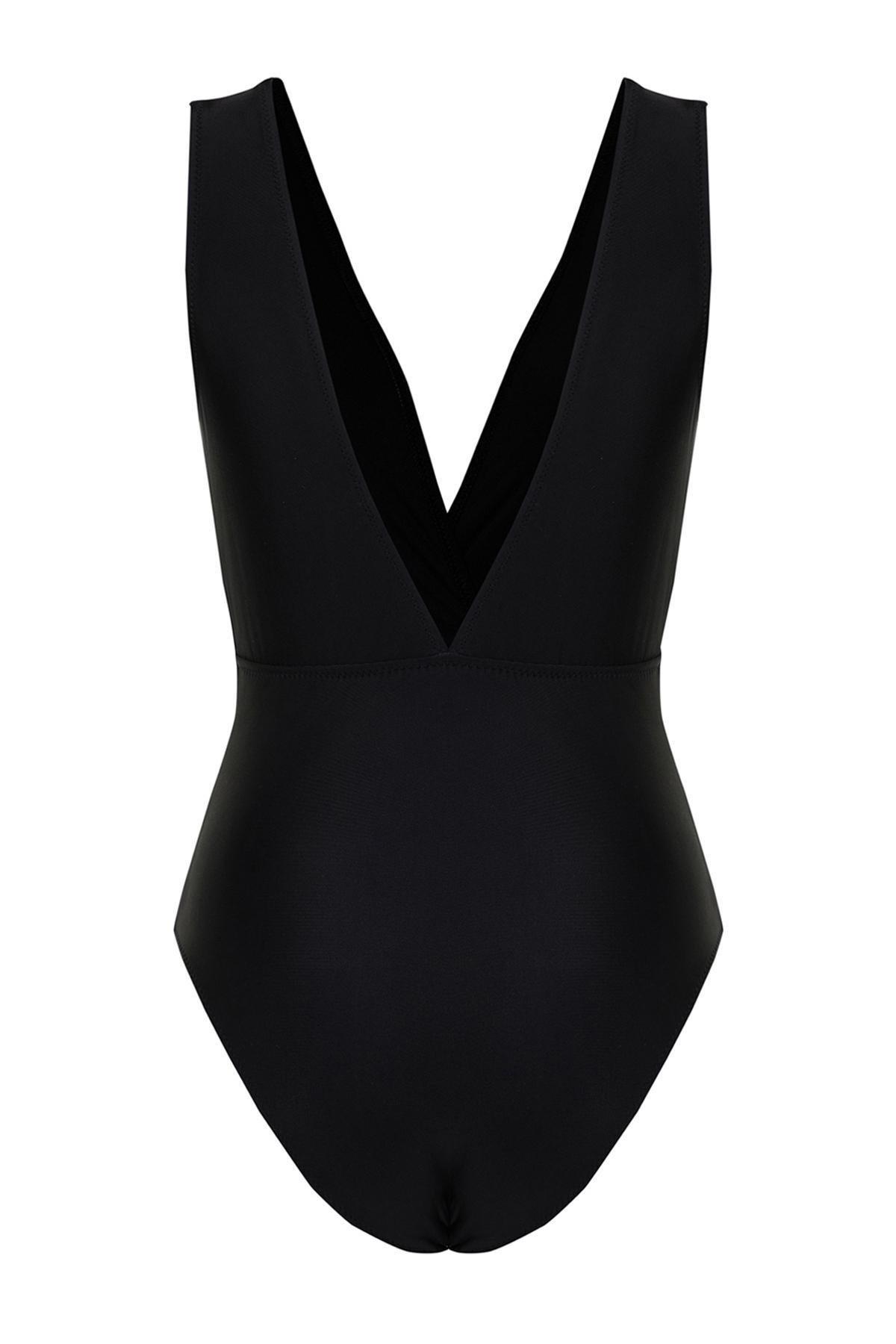 Black Deep V-Neck Swimsuit, , large image number 6