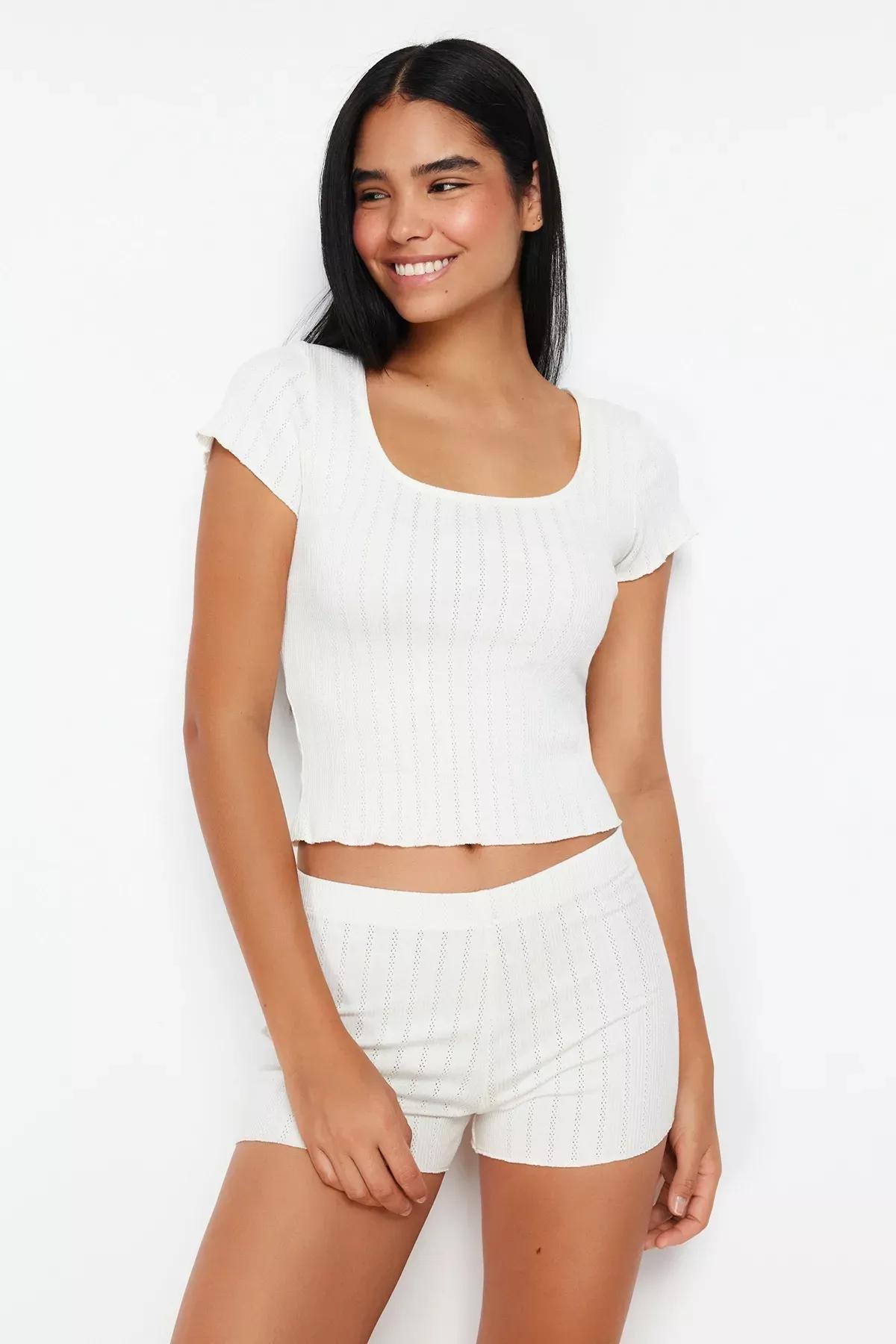 Beige Ribbed Pyjama Set, Ecru, large image number 0