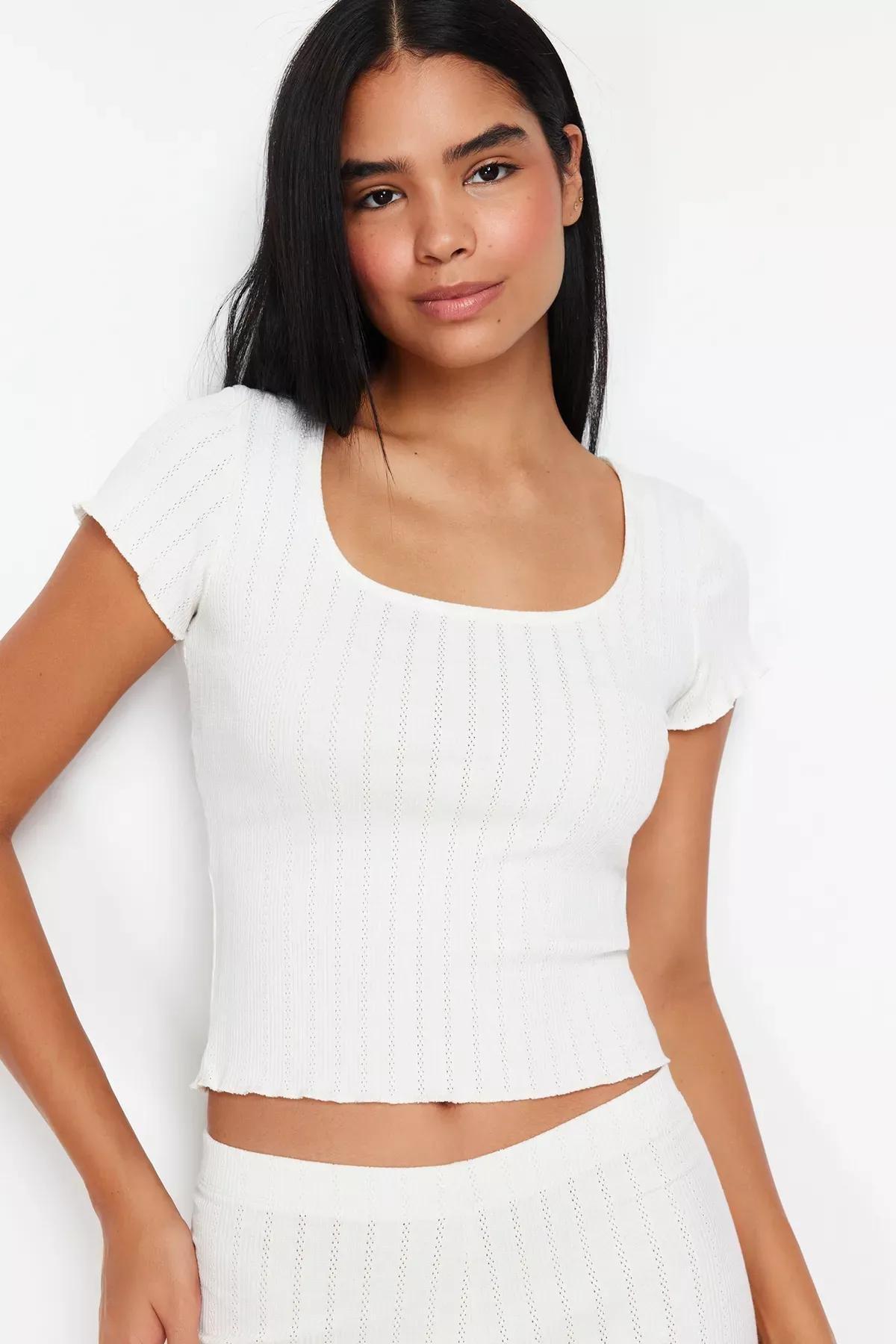 Beige Ribbed Pyjama Set, Ecru, large image number 1