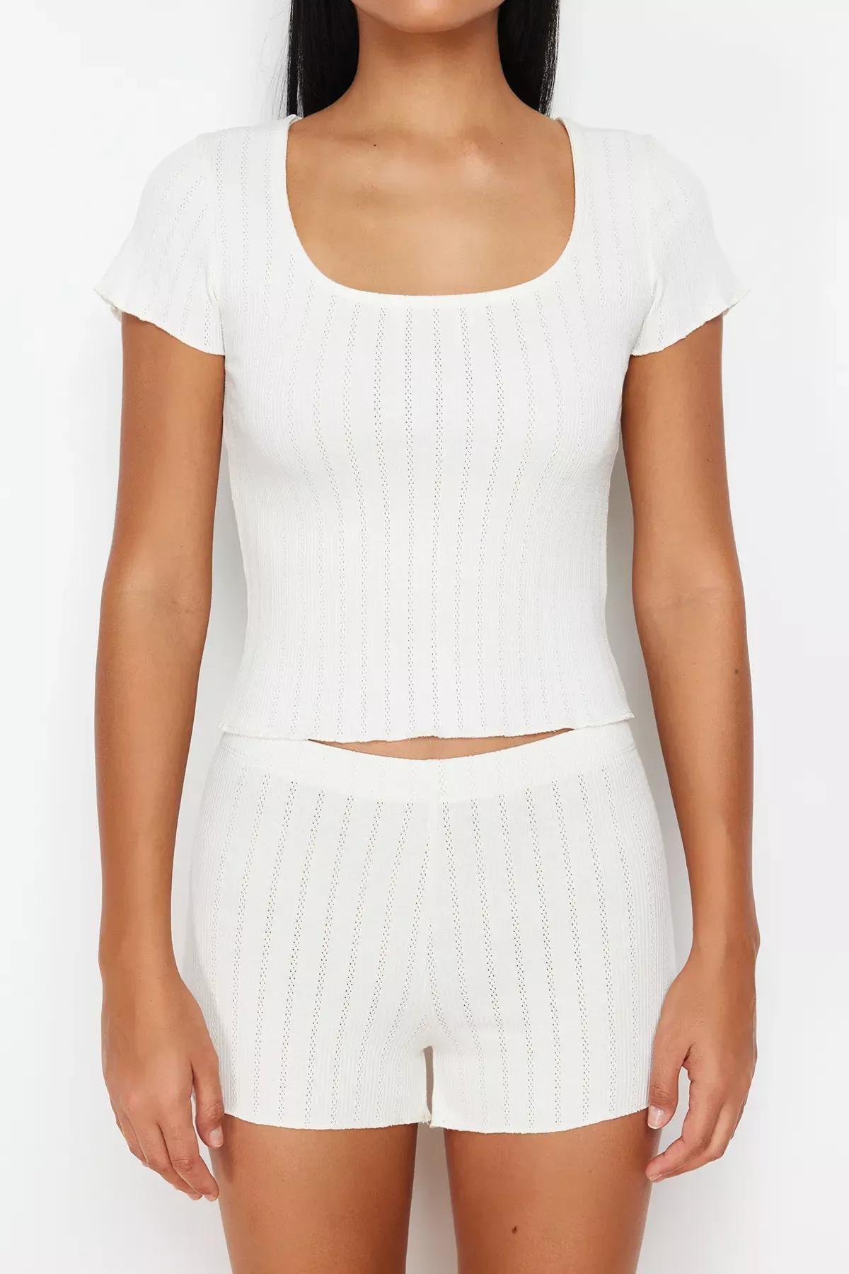 Beige Ribbed Pyjama Set, Ecru, large image number 3