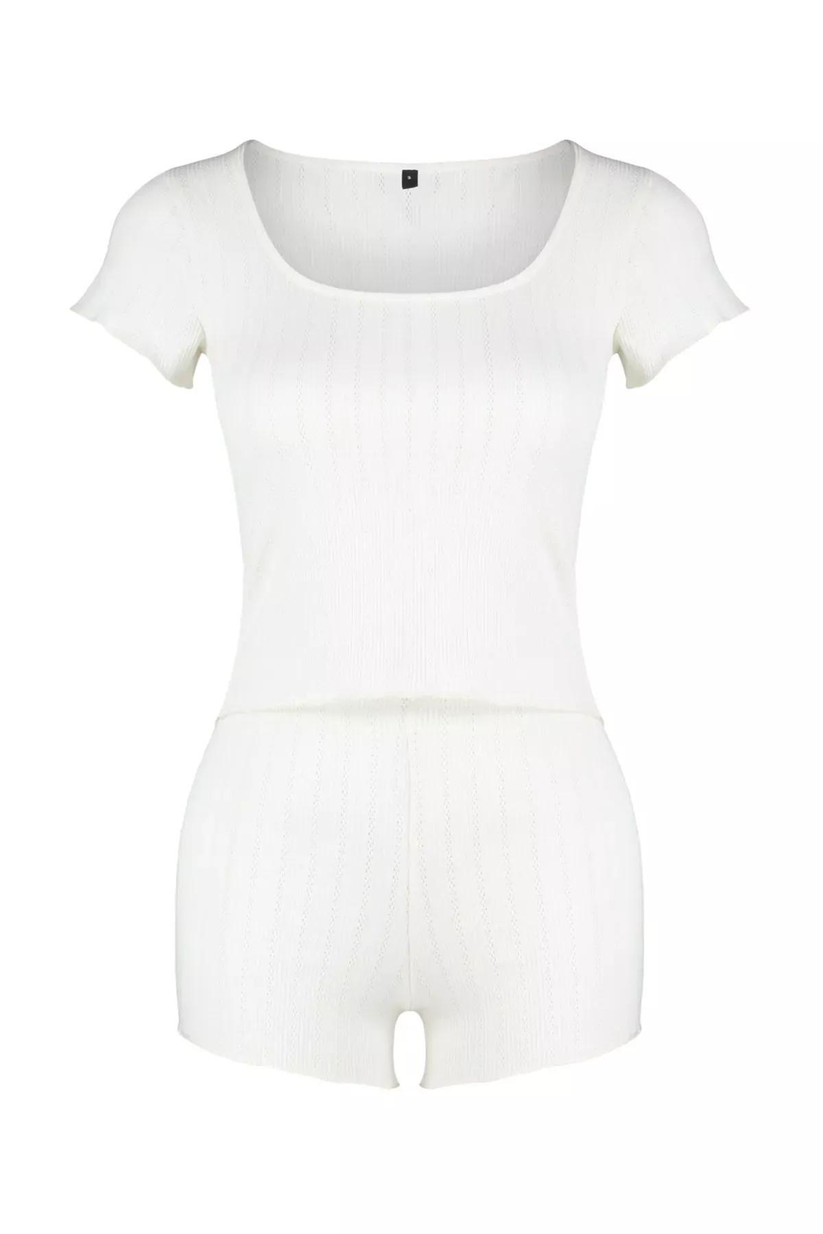 Beige Ribbed Pyjama Set, Ecru, large image number 5