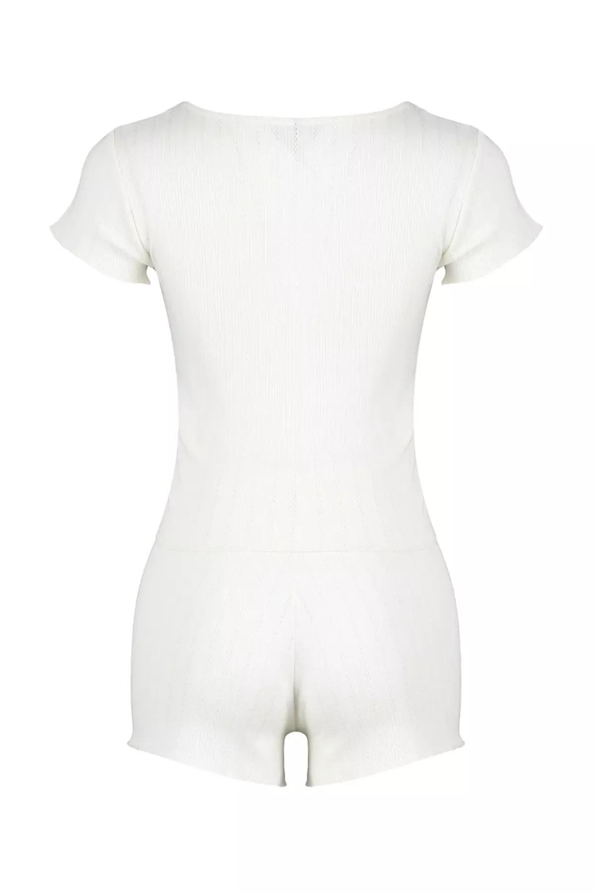 Beige Ribbed Pyjama Set, Ecru, large image number 6