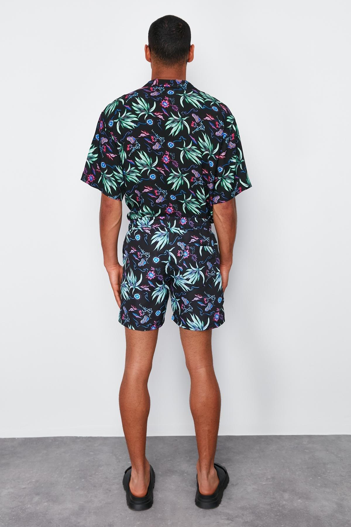 Black Standard Fit Floral Patterned Swim Shorts TMNSS24DS00010, single, C101_5720, large image number 9