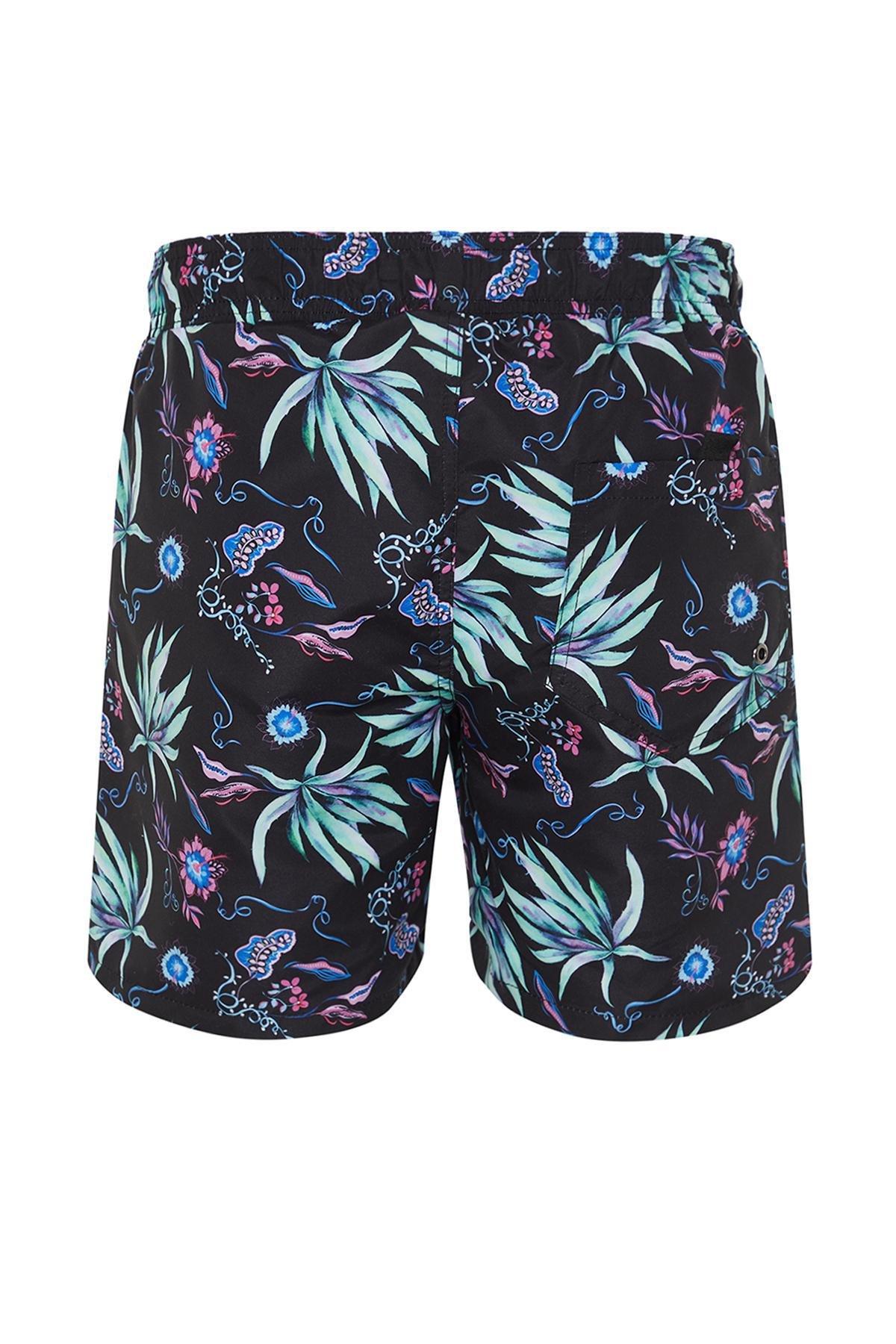 Black Standard Fit Floral Patterned Swim Shorts TMNSS24DS00010, single, C101_5720, large image number 11
