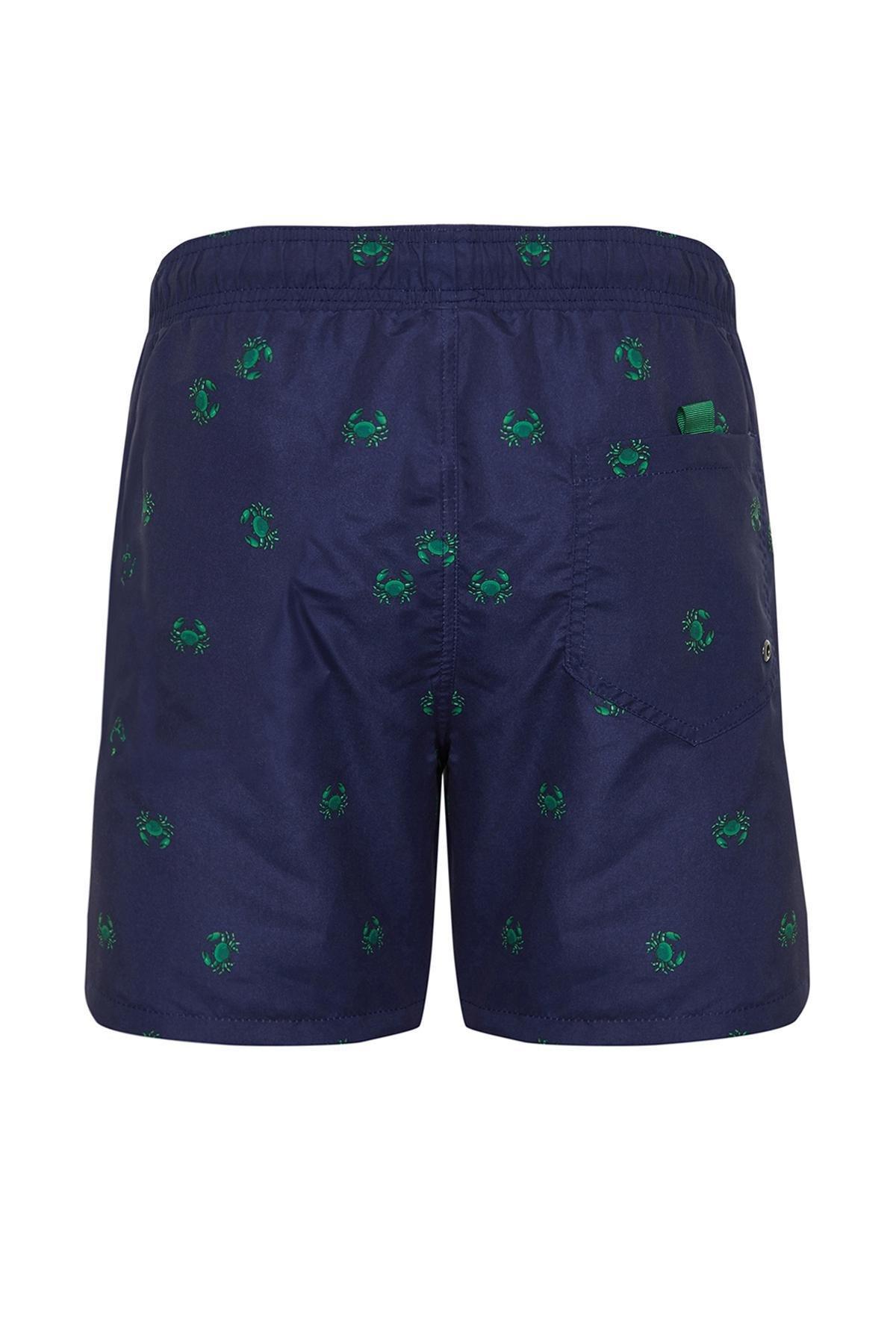 Navy Blue Standard Fit Crab Patterned Swim Shorts TMNSS24DS00006, single, , large image number 1
