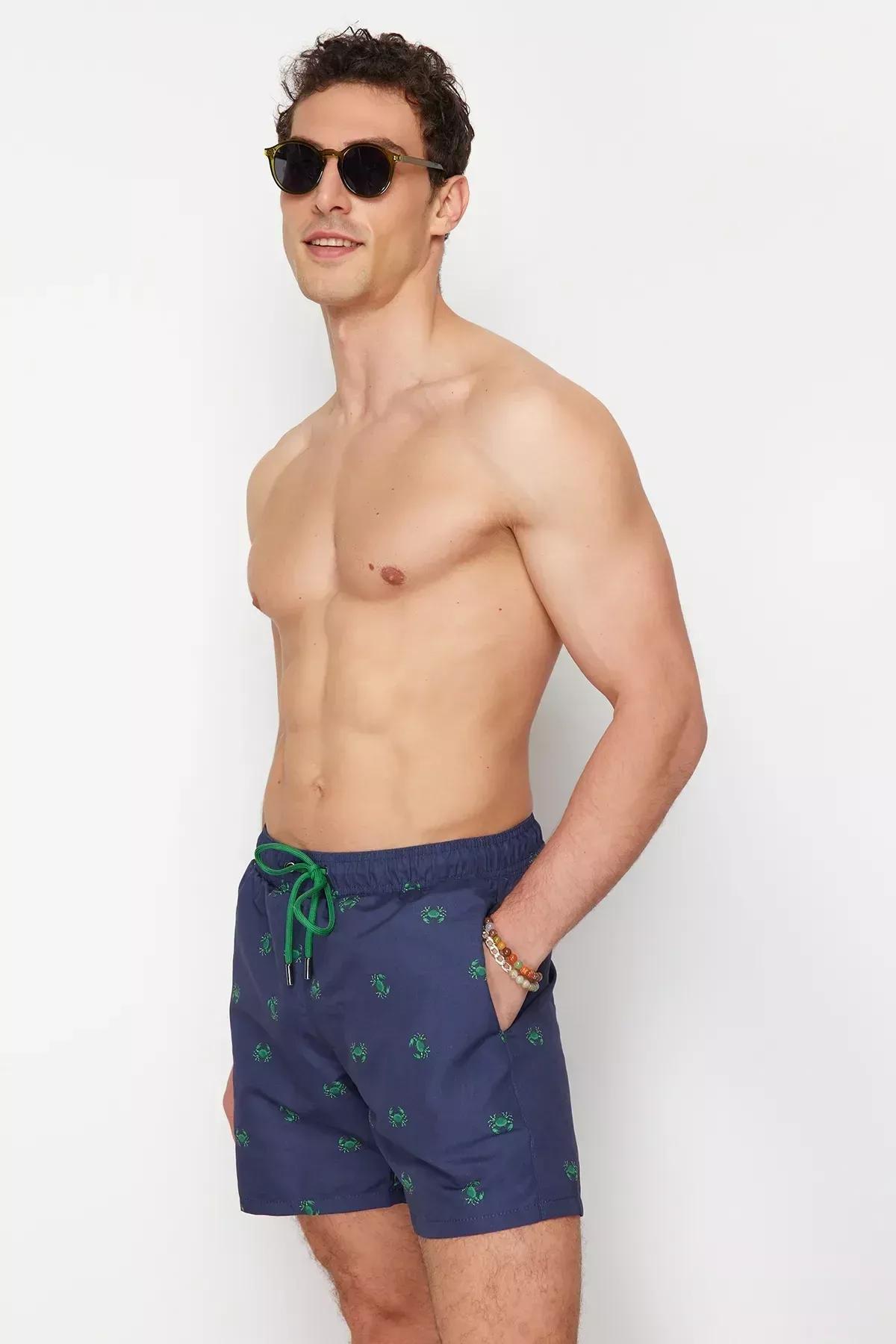 Navy Patterned Swimming Shorts, , large image number 2