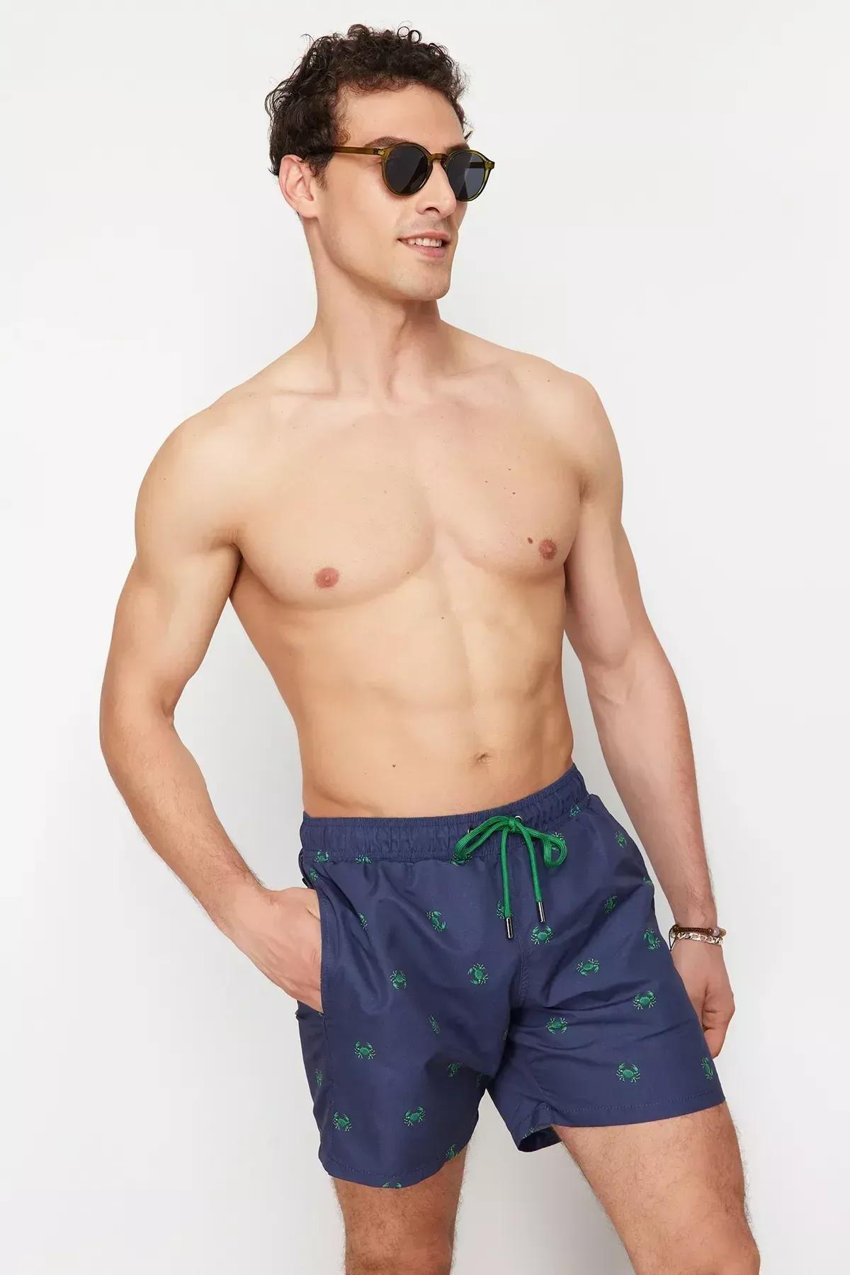 Navy Patterned Swimming Shorts, , large image number 3
