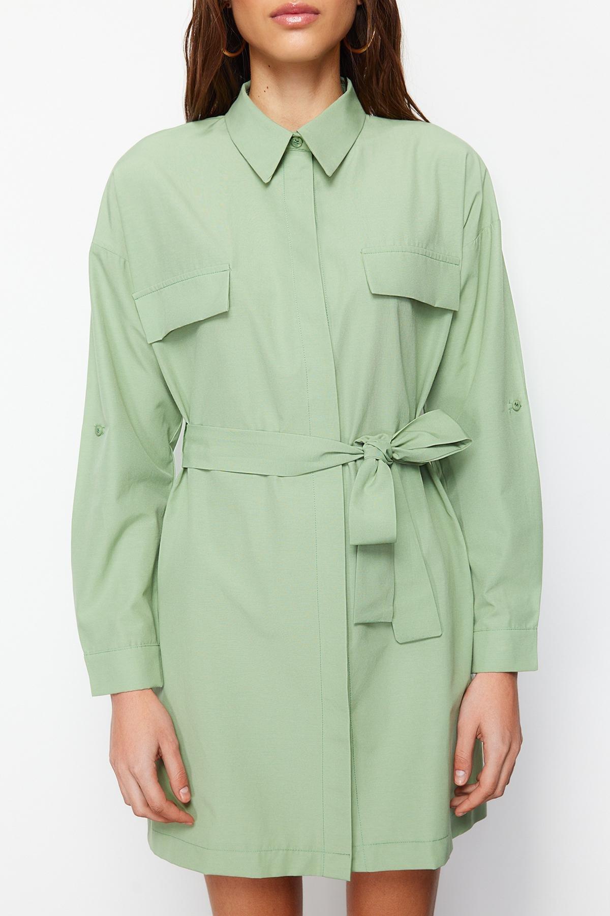 Mint Belted Pocketed Mini Woven Shirt Dress TWOSS24EL00459, Mint, large image number 0
