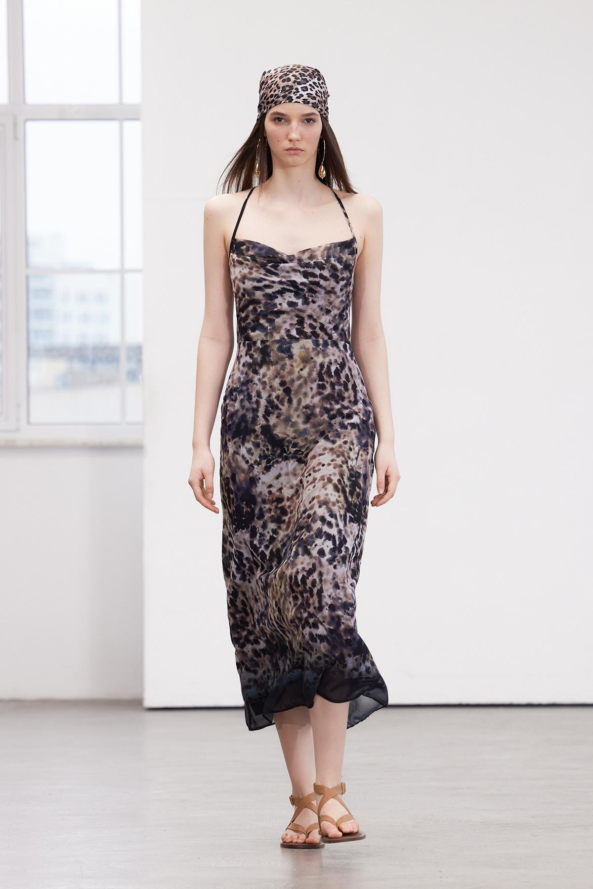 Limited Brown Animal Patterned Chiffon Lined Maxi Woven Dress TWOSS24EL00552, , large image number 0