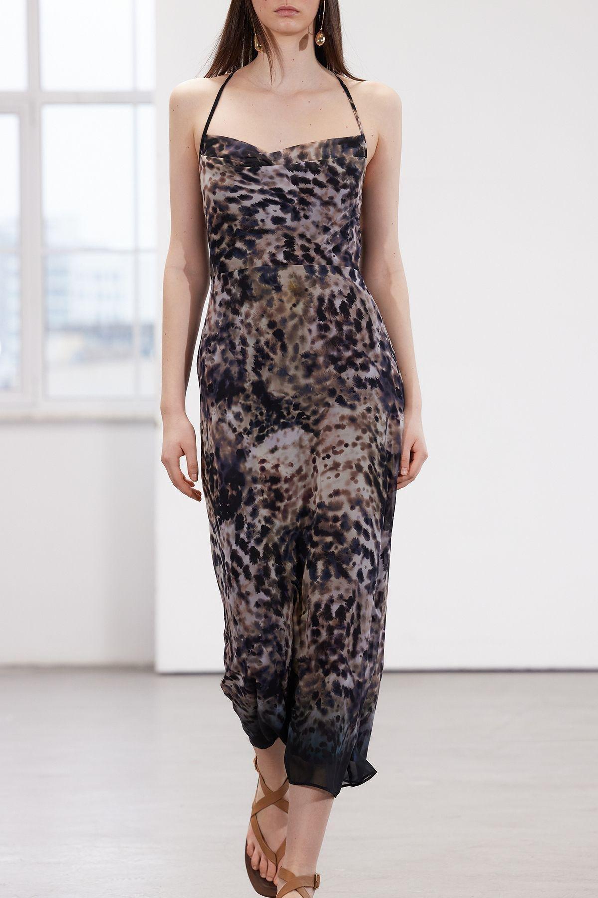 Limited Brown Animal Patterned Chiffon Lined Maxi Woven Dress TWOSS24EL00552, , large image number 1