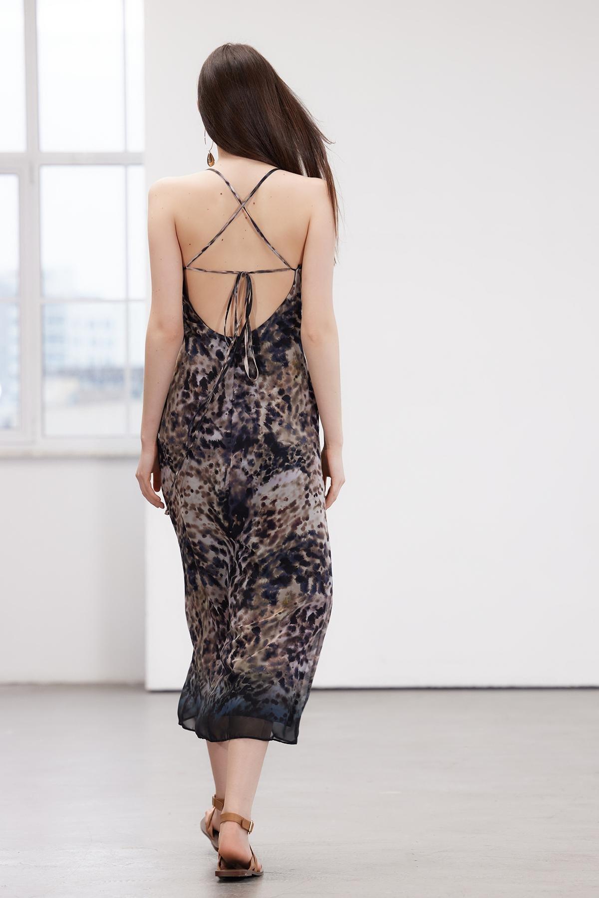Limited Brown Animal Patterned Chiffon Lined Maxi Woven Dress TWOSS24EL00552, , large image number 2