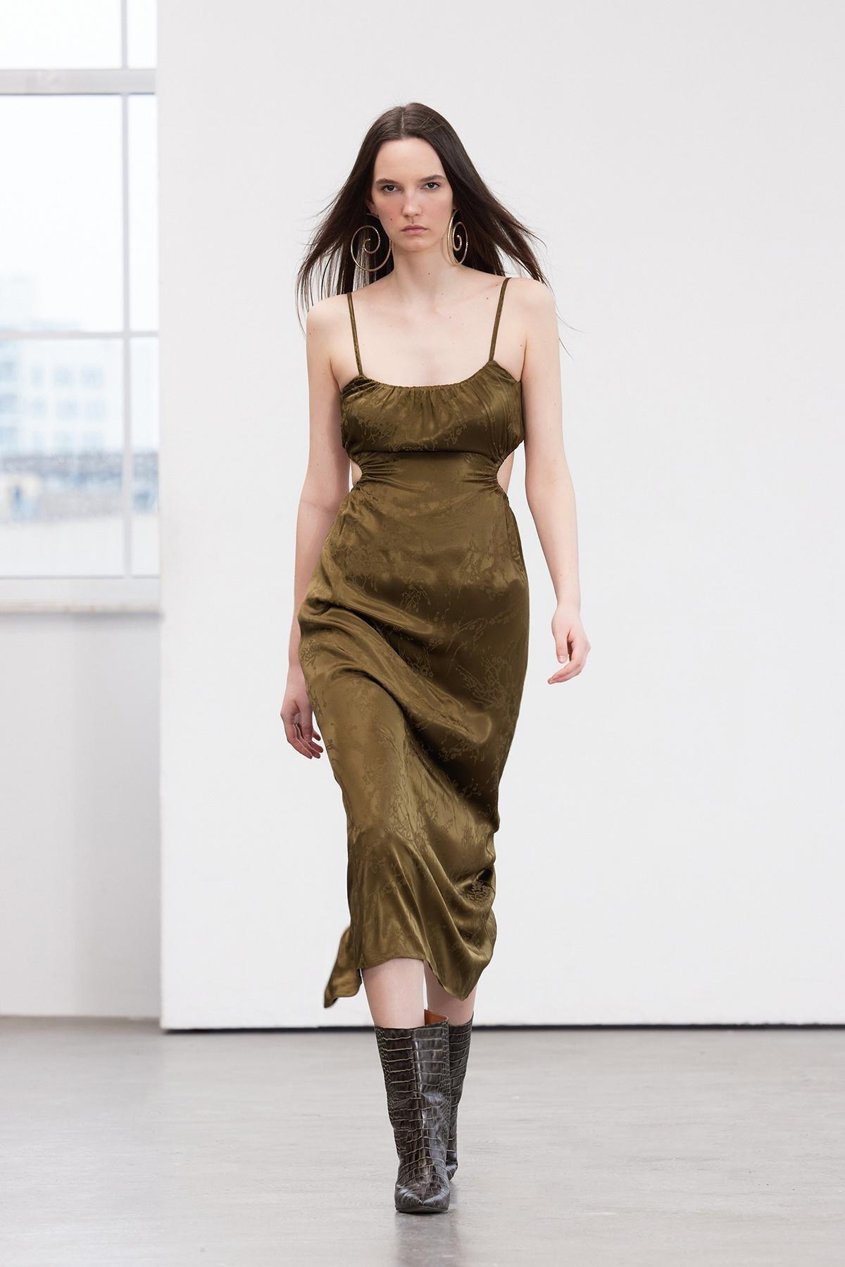Khaki Limited Edition Satin Dress, , large image number 2