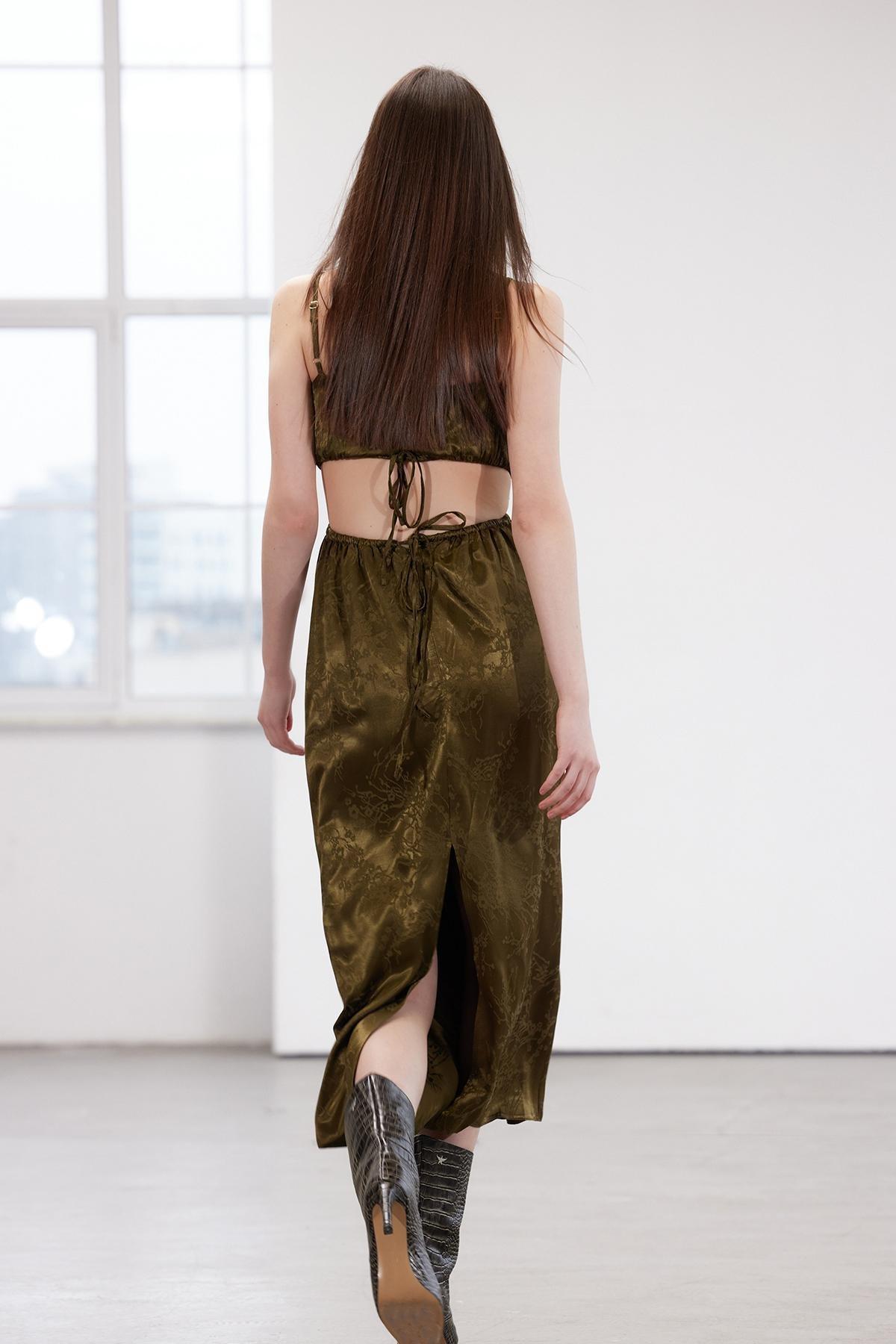 Khaki Limited Edition Satin Dress, , large image number 4