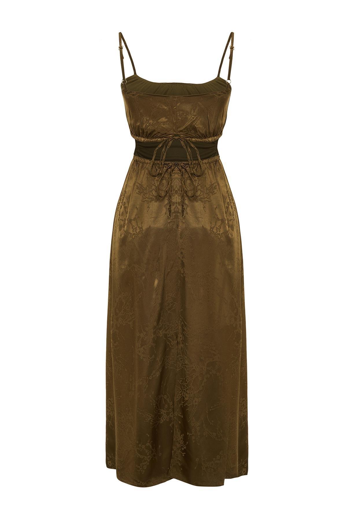 Khaki Limited Edition Satin Dress, , large image number 5