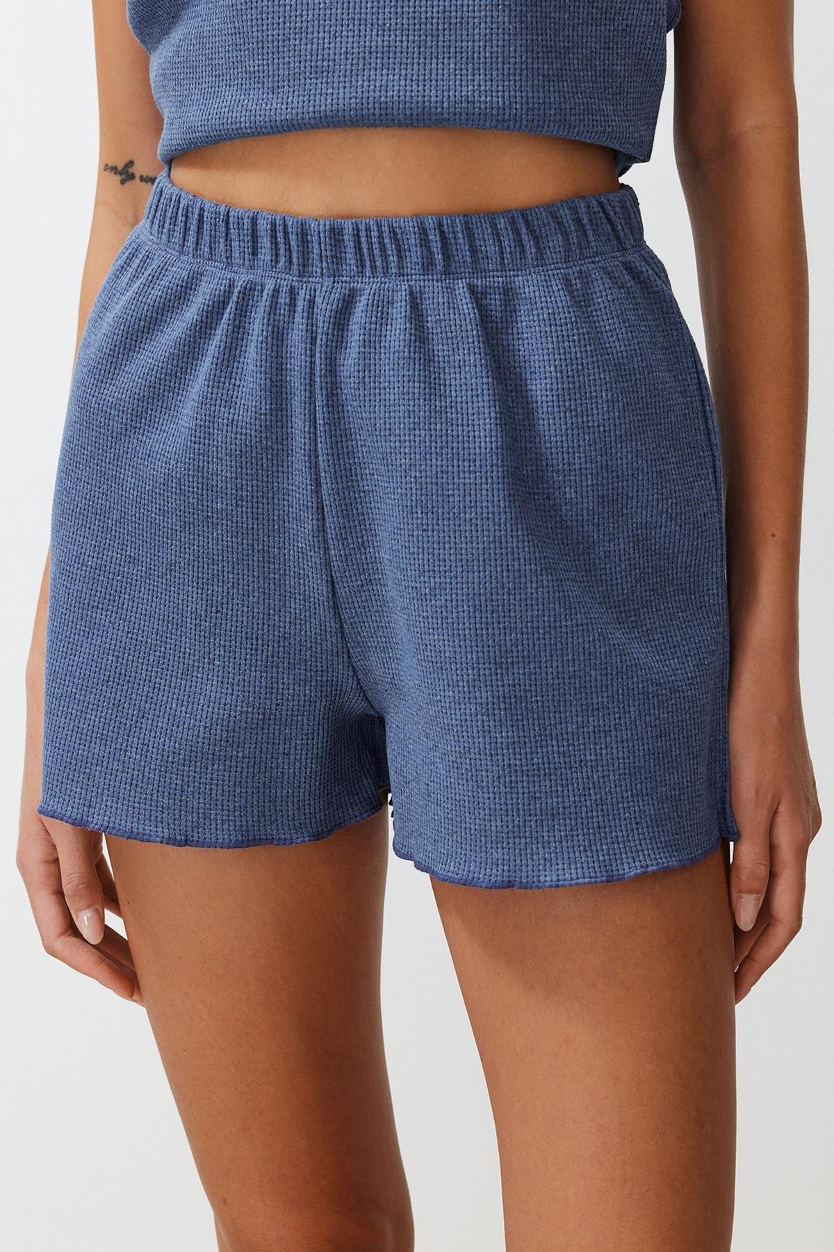Blue Textured Embroidered Rope Strap Knitted Pajama Set THMSS24PT00155, , large image number 3