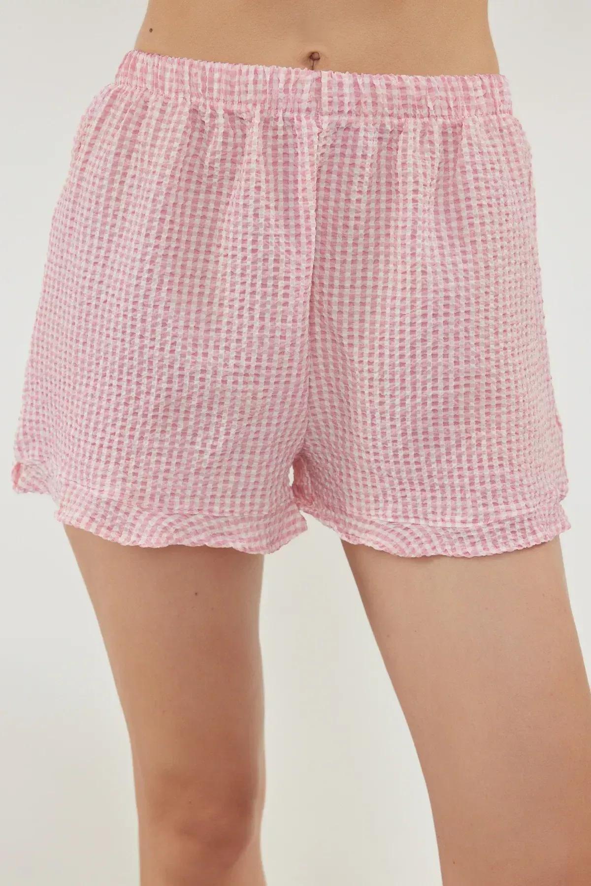 Pink Textured Tie Detailed Pajama Set, Pink, large image number 3