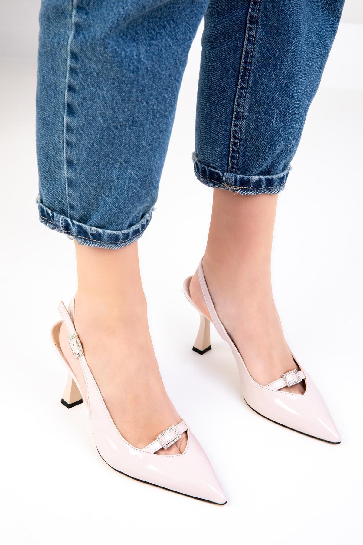 Beige Leather Classic Heeled Shoes, , large image number 1