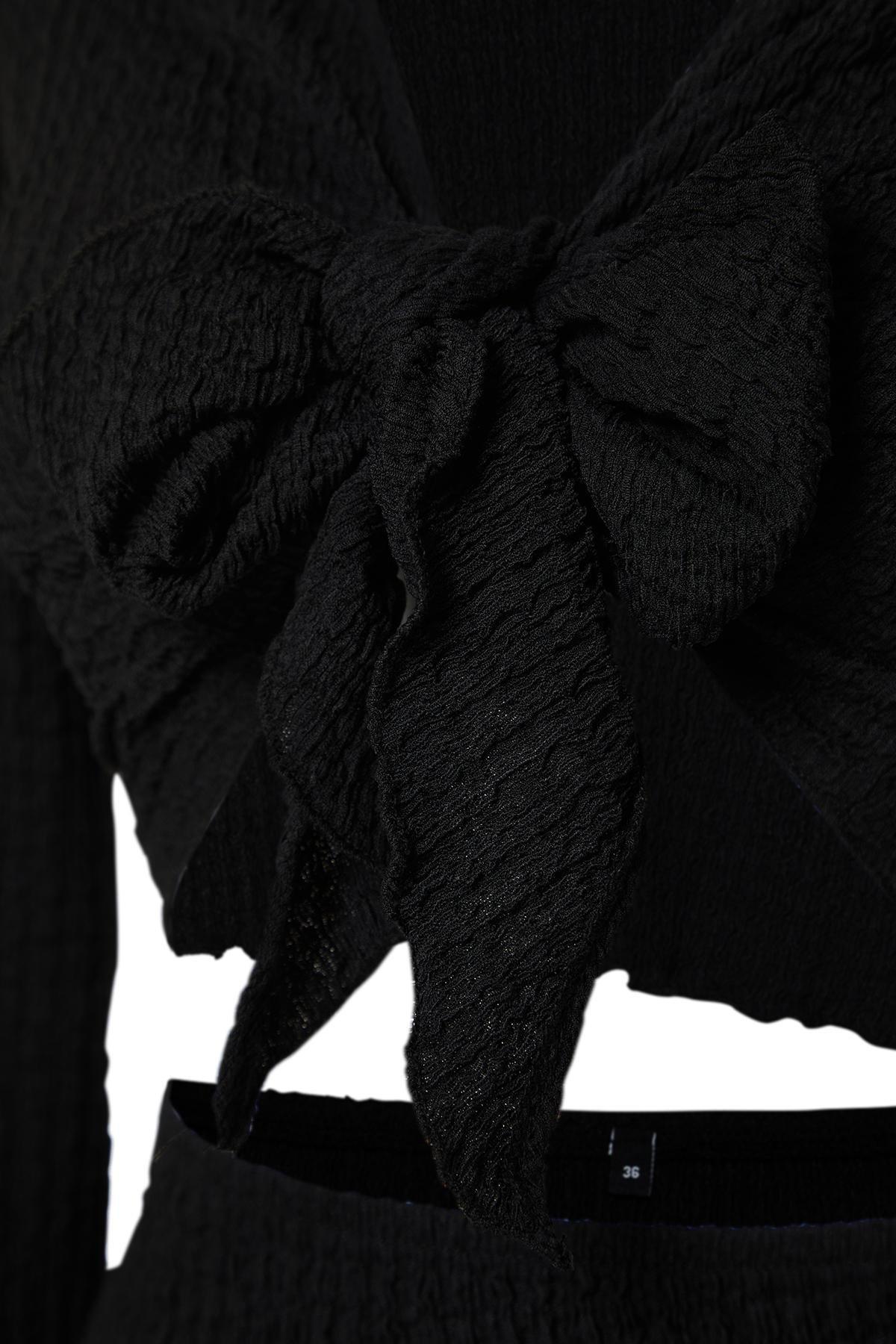 Black Woven Tie Blouse and Skirt Set TBESS24AU00035, , large image number 5