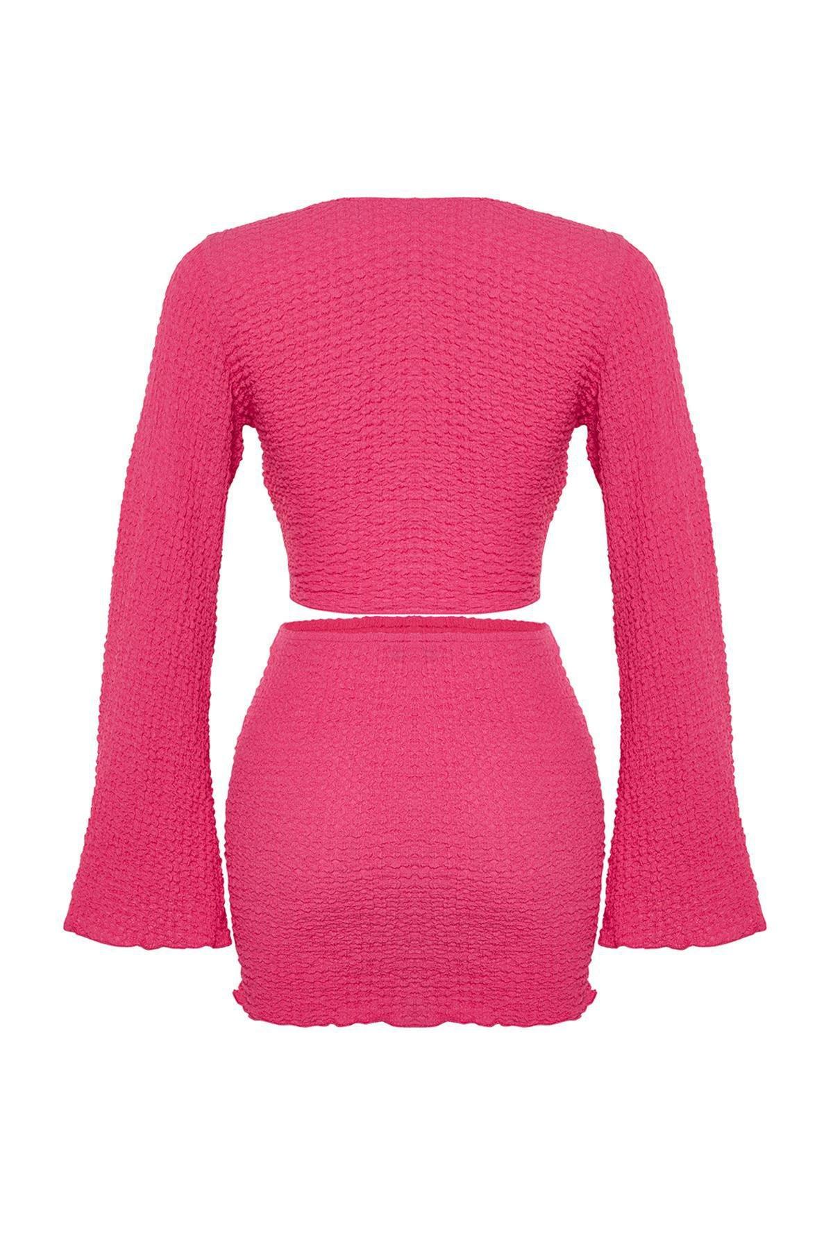Fuchsia Woven Tie-Up Blouse Skirt Set TBESS24AU00035, , large image number 6