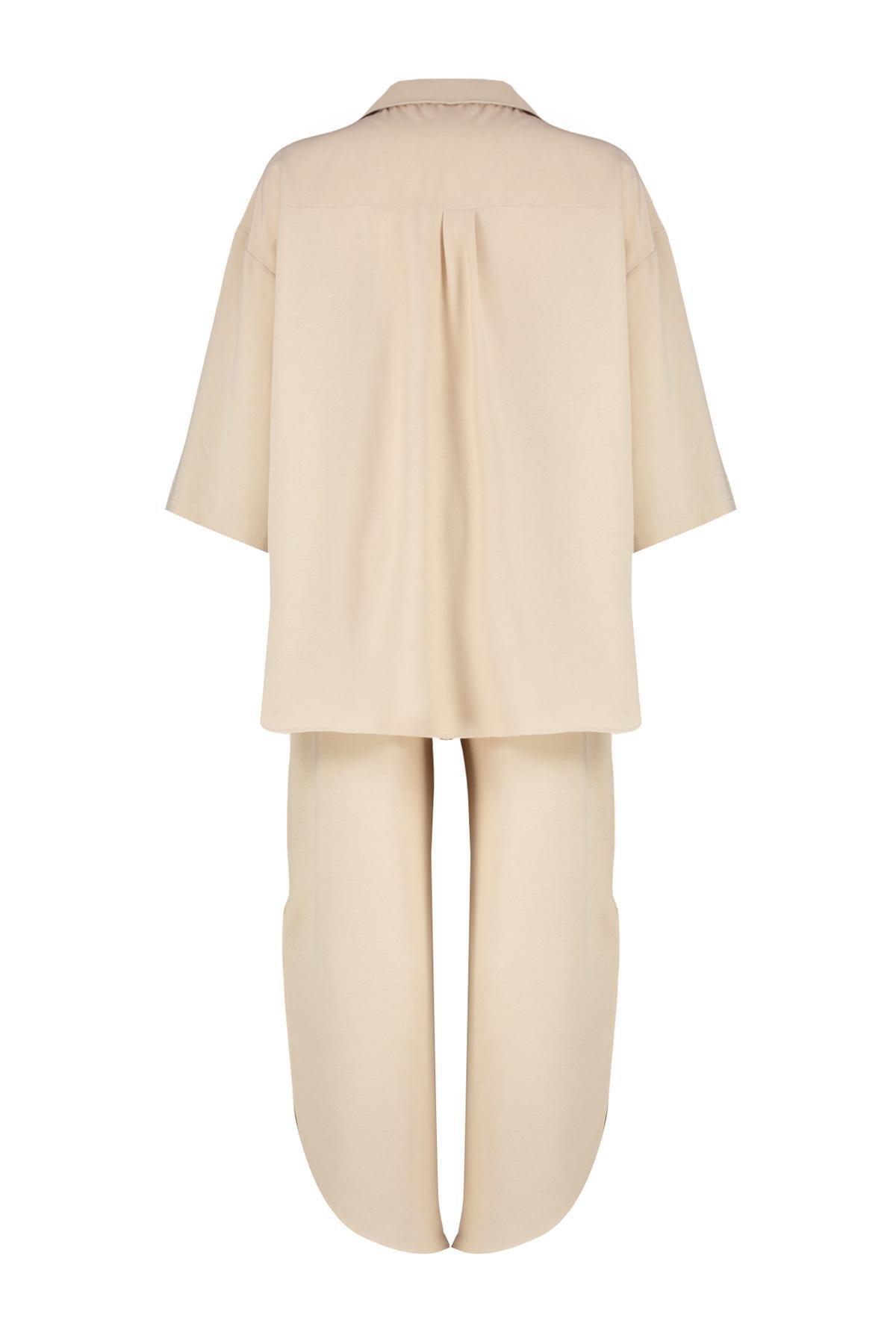 Beige Woven Tied Linen blended Shirt Pants Set TBESS24AU00031, , large image number 1