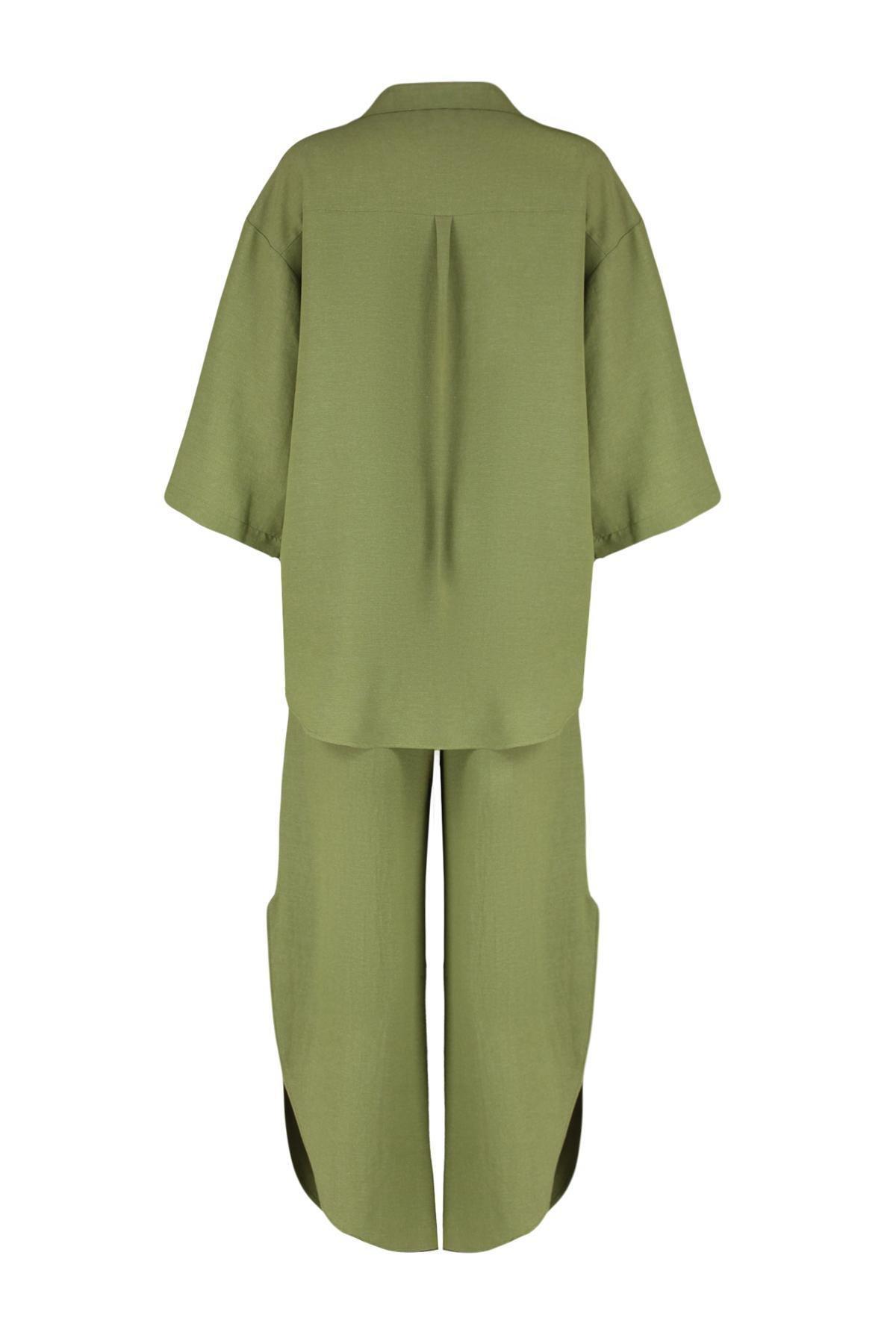 Khaki Linen Blended Co-Ord Set, , large image number 1