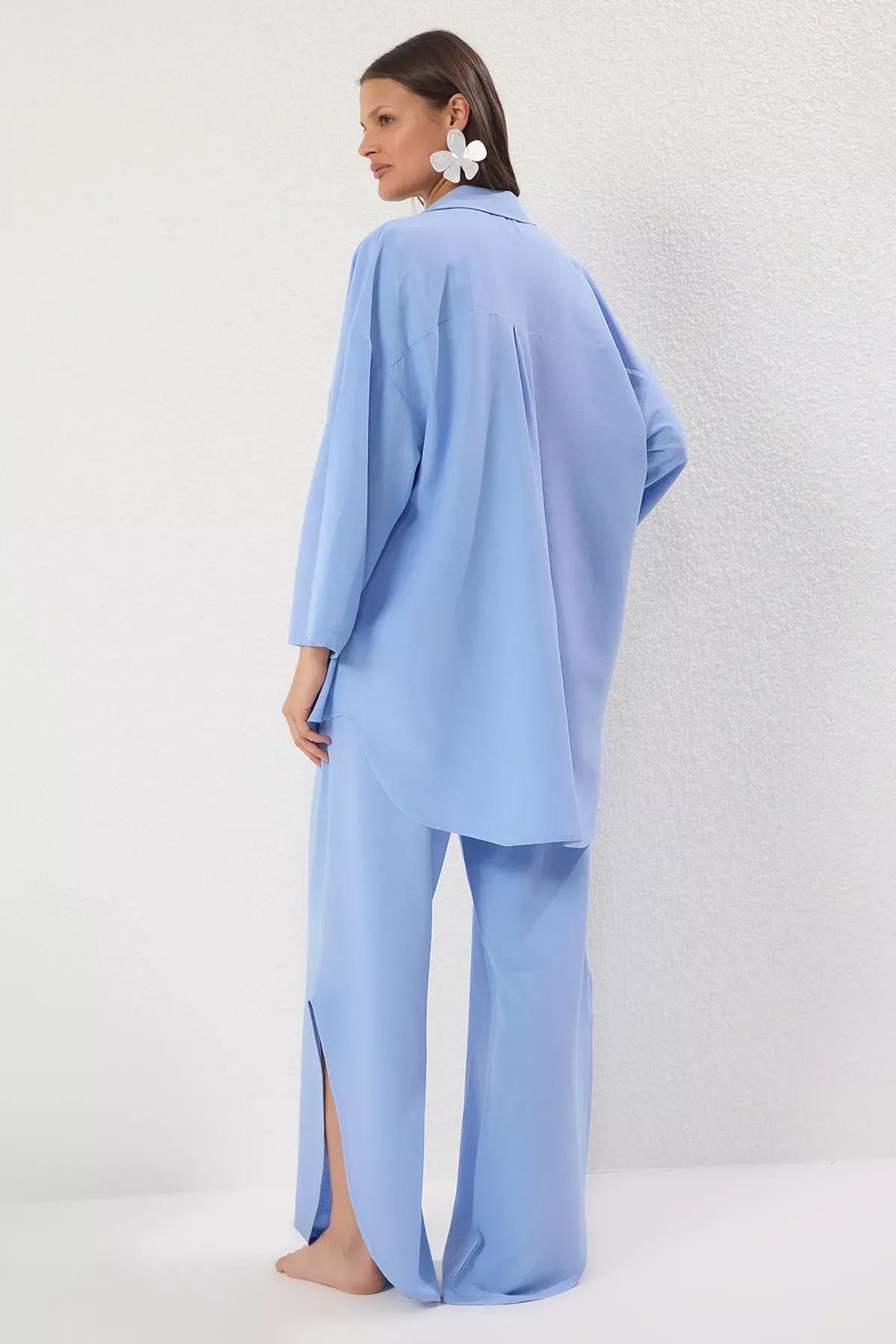 Blue Woven Tied Blend Co-Ord Set, , large image number 4
