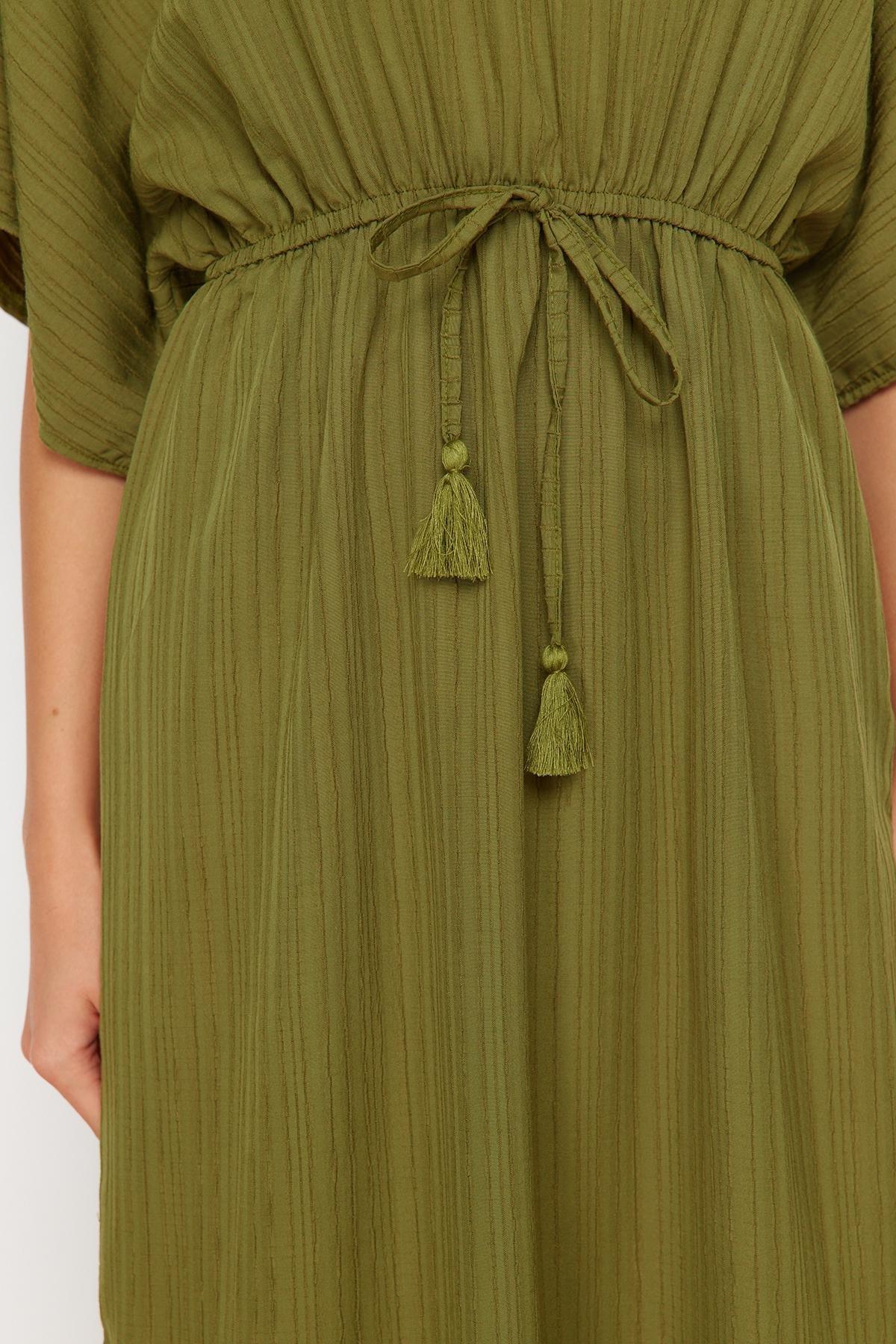 Khaki Maxi Woven Tie-Up Beach Dress TBESS24EL00084, C101_4009, large image number 3