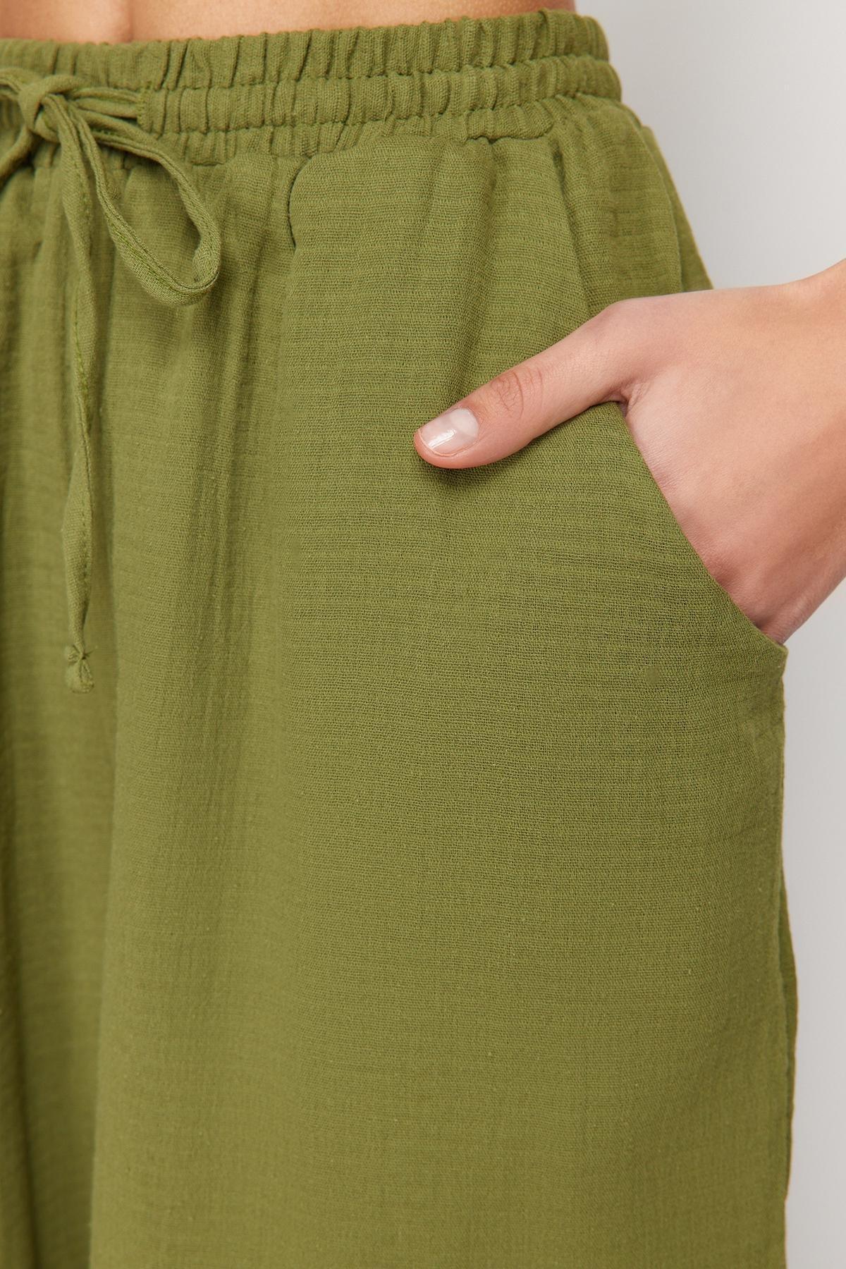 Khaki Woven Muslin 100% Cotton Trousers TBESS24PL00005, single, C101_4009, large image number 4