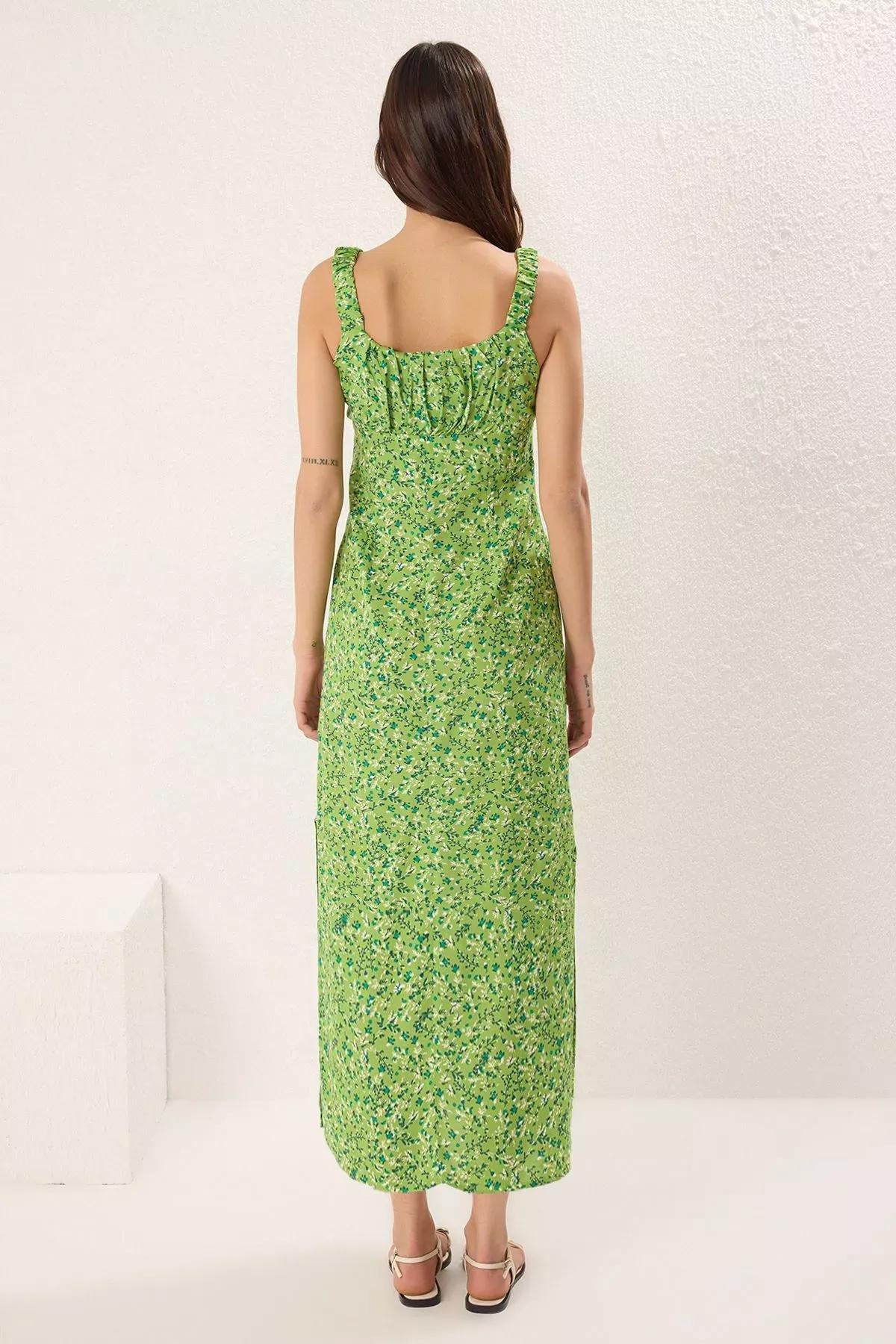 Green Floral A-Line Ruffle Maxi Dress, , large image number 3