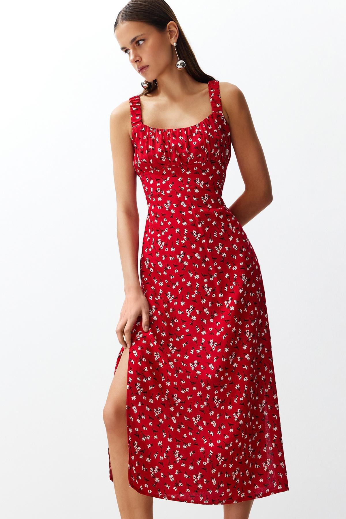 Red Floral Viscose Maxi Woven Dress TWOSS24EL00613, , large image number 1