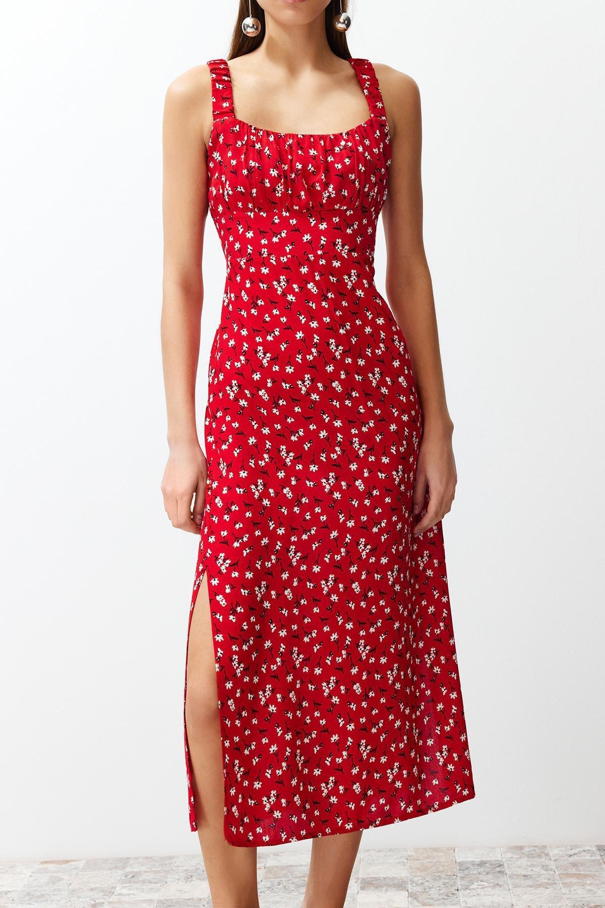 Red Floral Viscose Maxi Woven Dress TWOSS24EL00613, , large image number 3