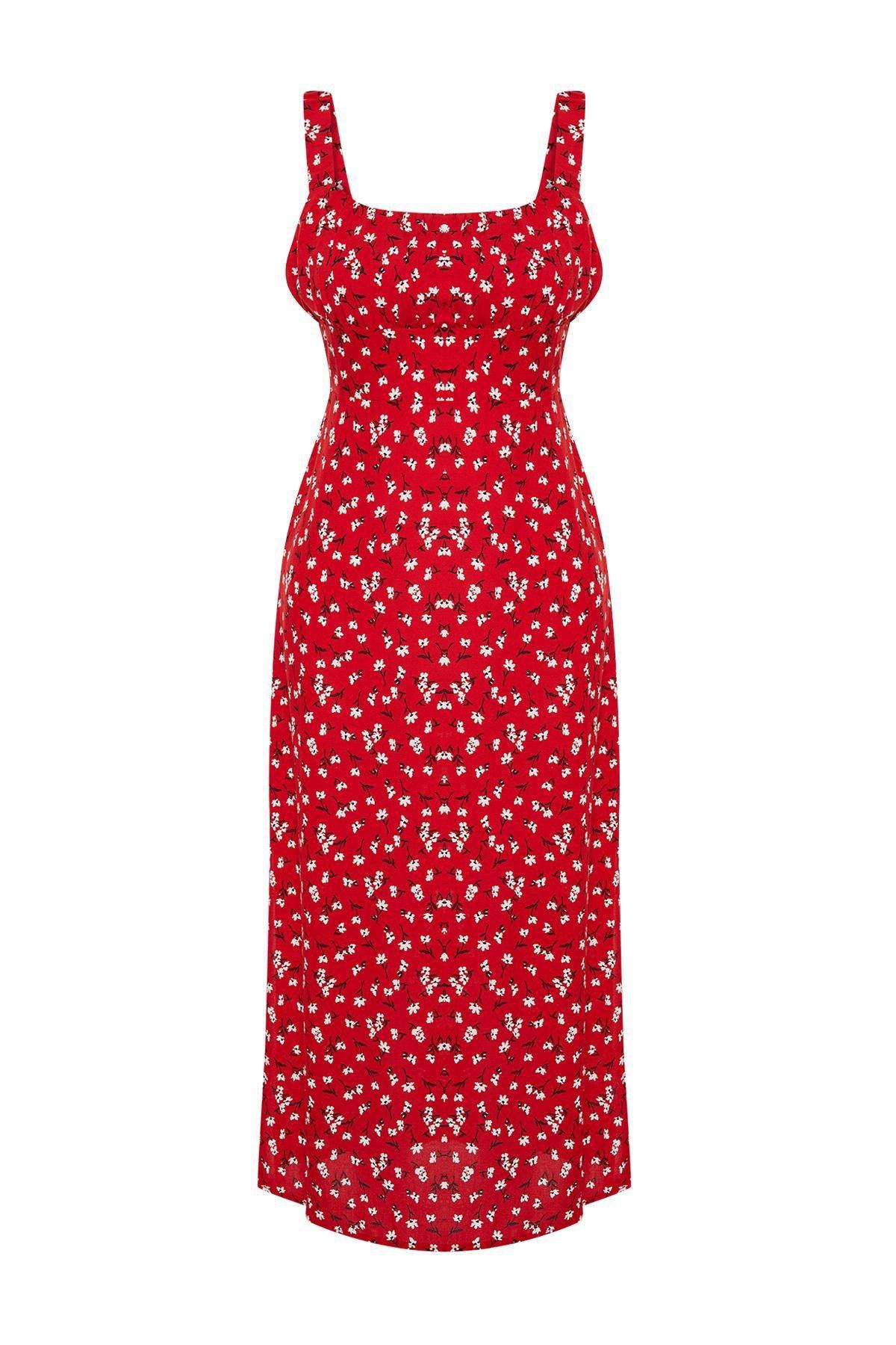 Red Floral Viscose Maxi Woven Dress TWOSS24EL00613, , large image number 4