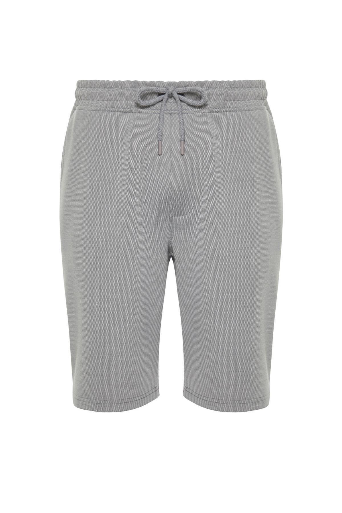 Trendyol - Grey Textured Pique Elastic Waist Laced Shorts