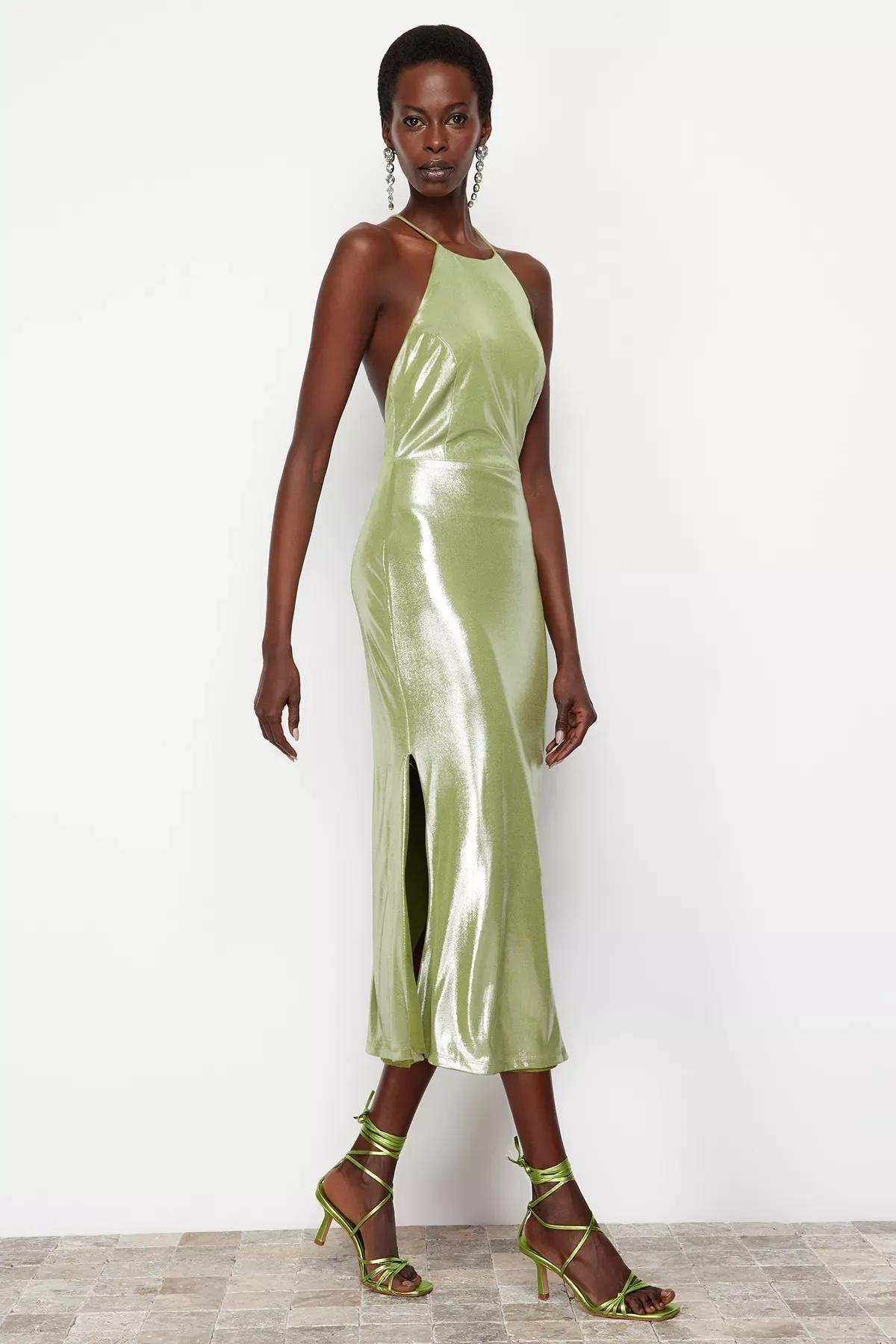 Green Metallic Look Dress, Light green, large image number 0