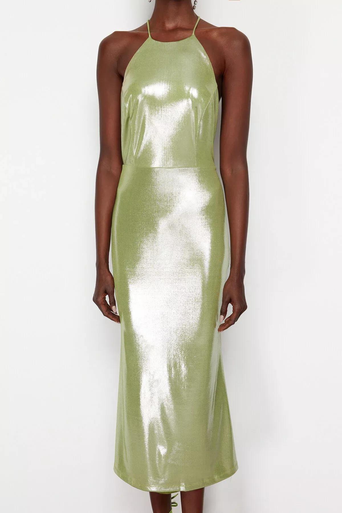 Green Metallic Look Dress, Light green, large image number 3