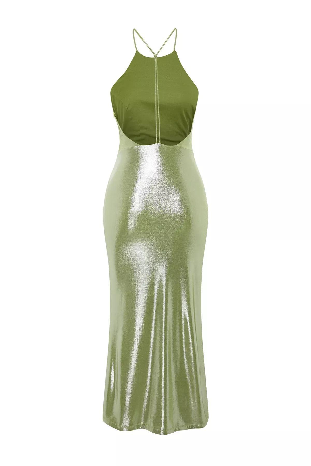 Green Metallic Look Dress, Light green, large image number 6