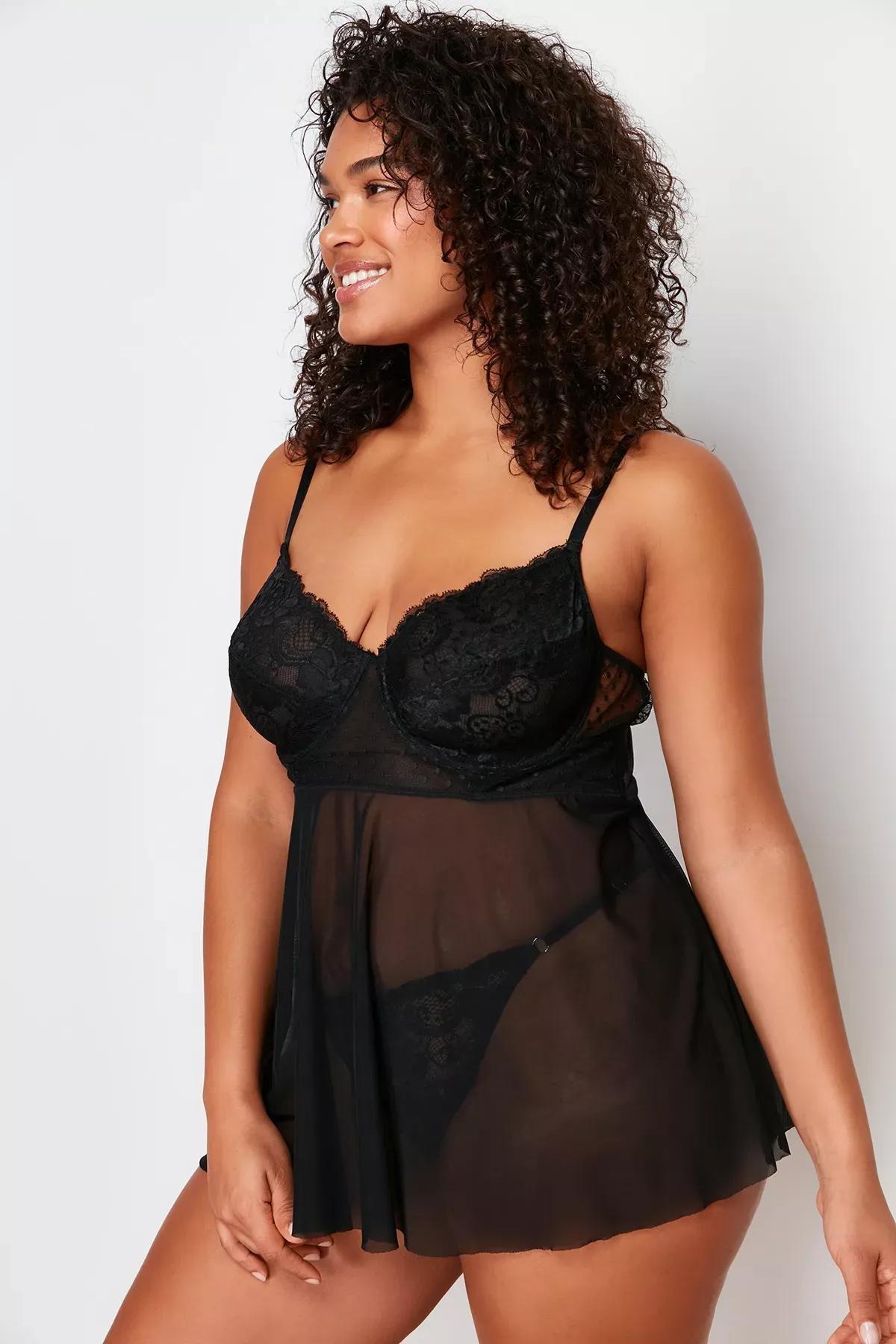 Black High Waist Babydoll Set, BLACK, large image number 1