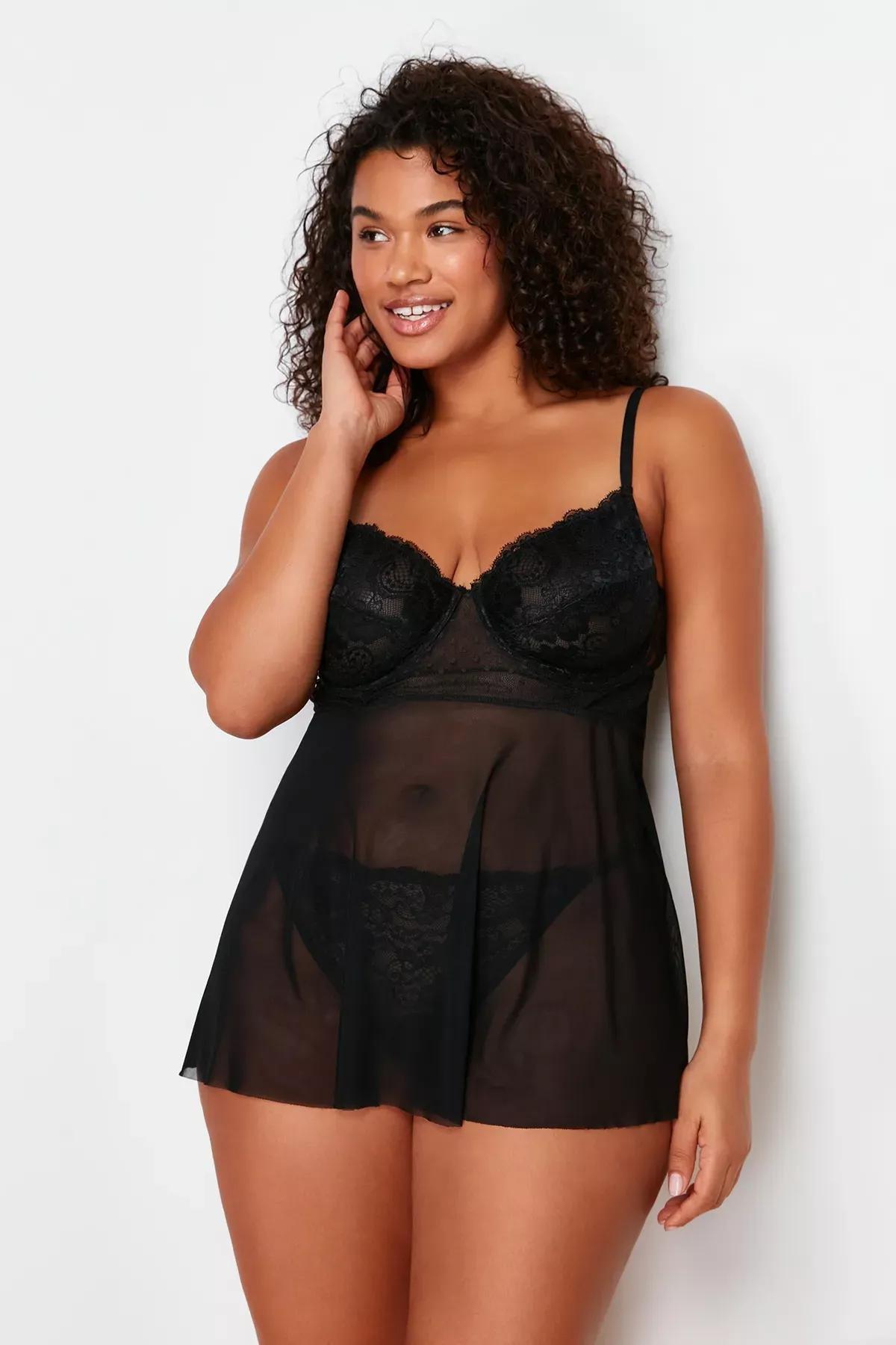 Black High Waist Babydoll Set, BLACK, large image number 3